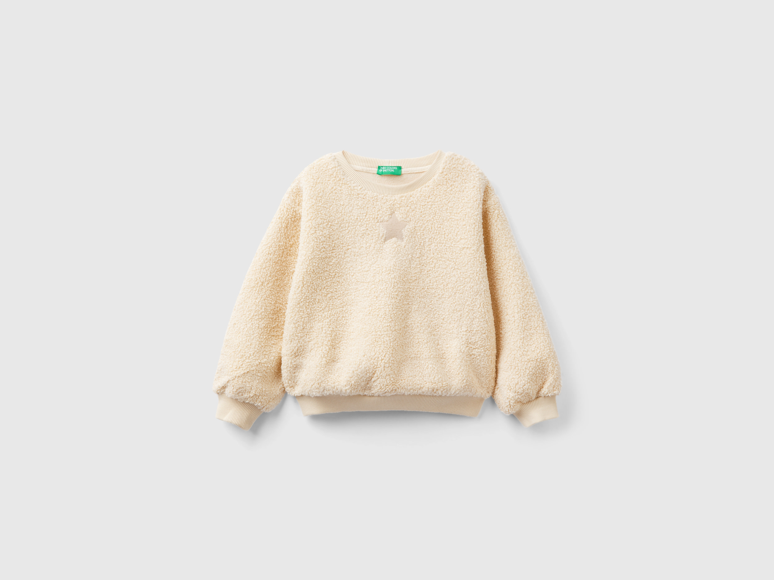 Benetton, Pullover Teddy Effect Sweatshirt, size 5-6, Beige, Kids