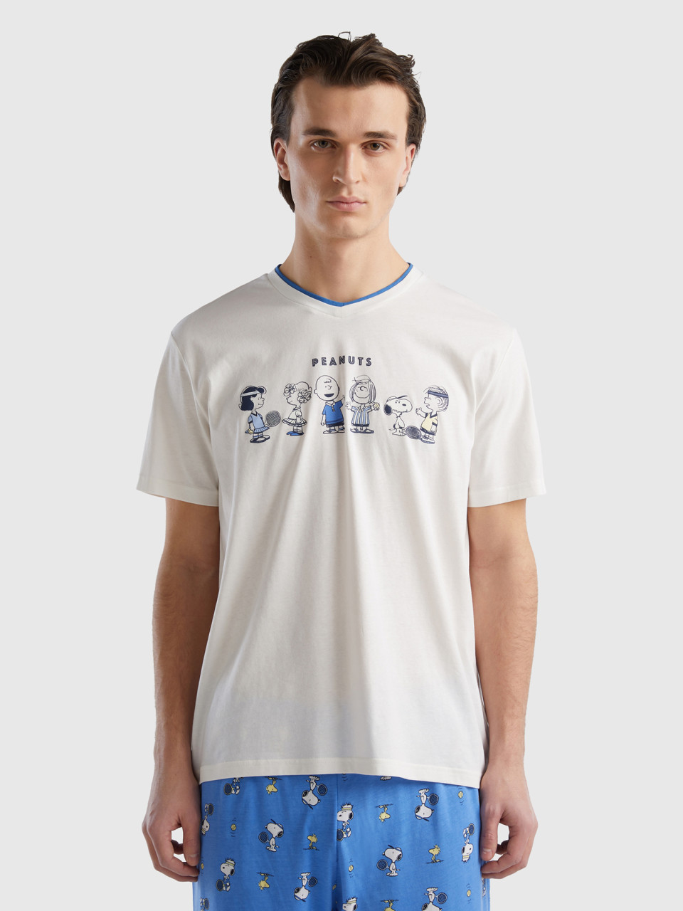 Benetton, Camiseta Ligera ©peanuts, Blanco Crema, Hombre
