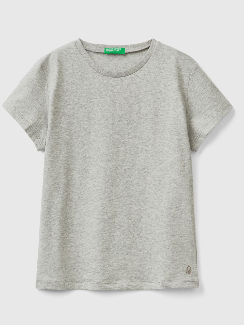 Benetton, Camiseta De 100 % Algodón Orgánico, Gris Claro, Niños