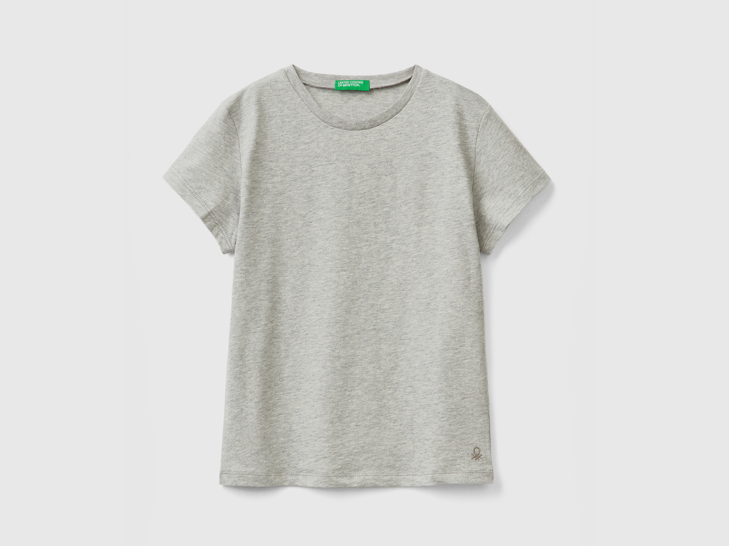 Benetton, T-shirt In Pure Organic Cotton, size L, Light Gray, Kids