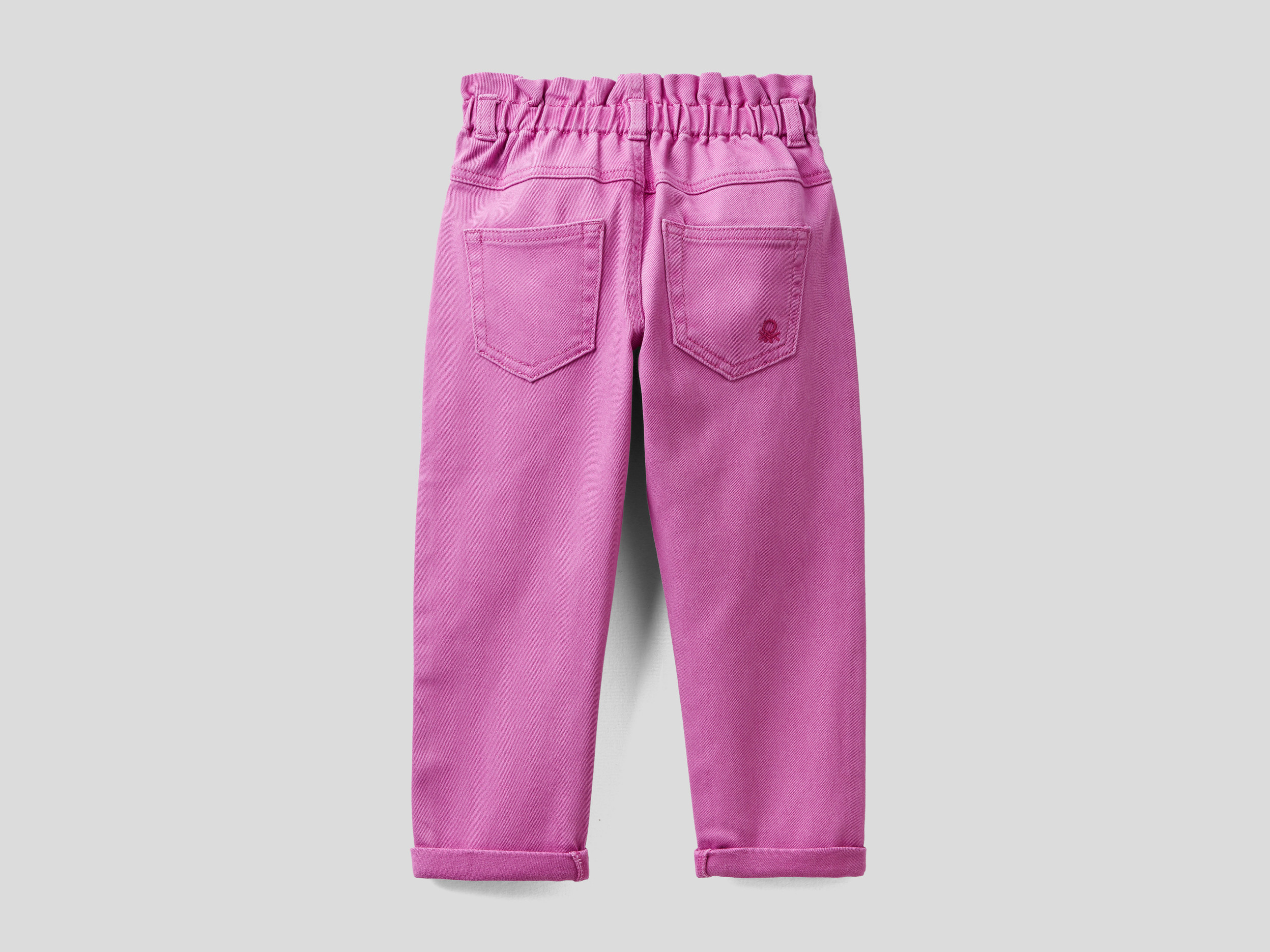 Benetton, Paperbag Trousers In Organic Cotton, Taglia 12-18, Fuchsia, Kids