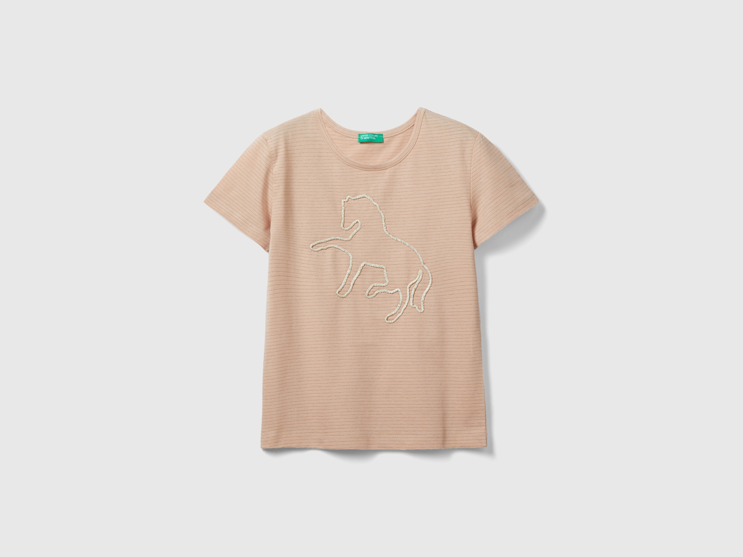 Benetton, T-shirt Con Ricamo In Corda, Rosa Tenue, Bambini
