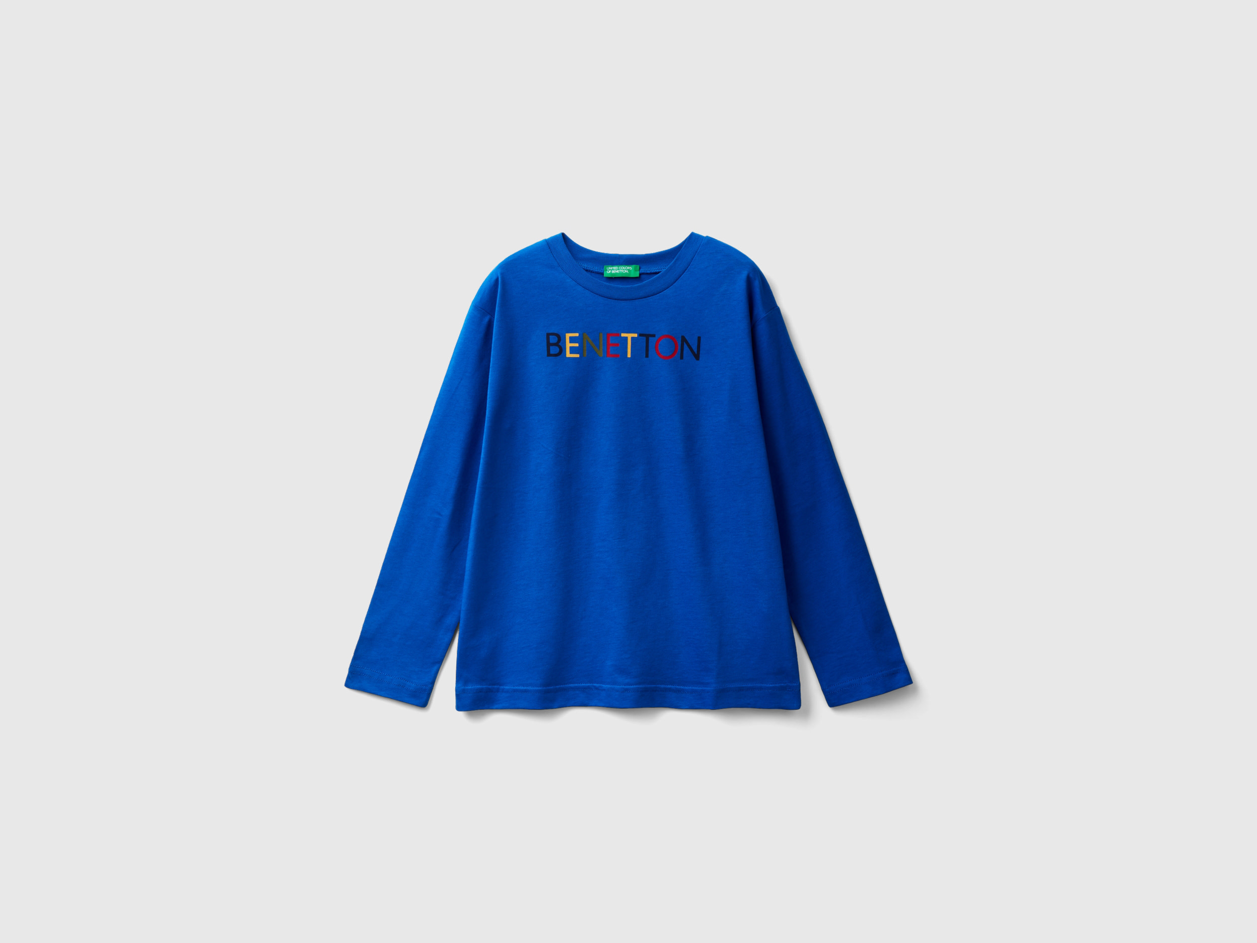 Benetton, Long Sleeve Organic Cotton T-shirt, size 3XL, Bright Blue, Kids