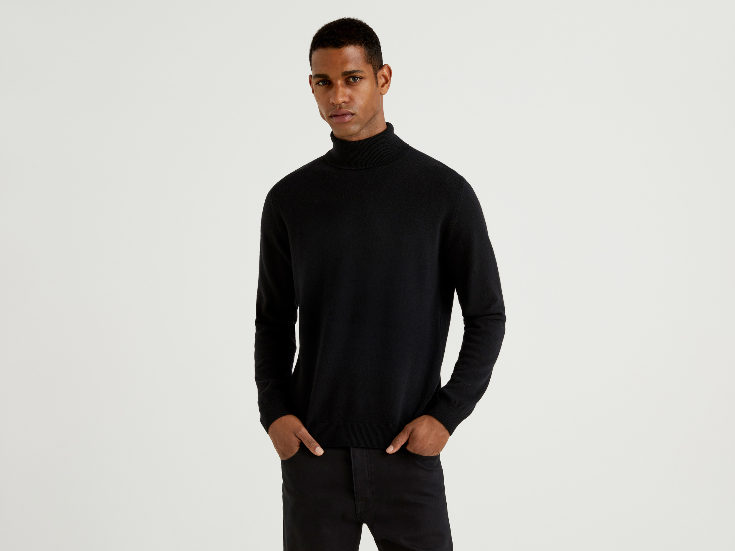 Benetton, Dolcevita Nero In Pura Lana Merino, Nero, Uomo Benetton, Dolcevita Nero In Pura Lana Merino, Nero, Uomo