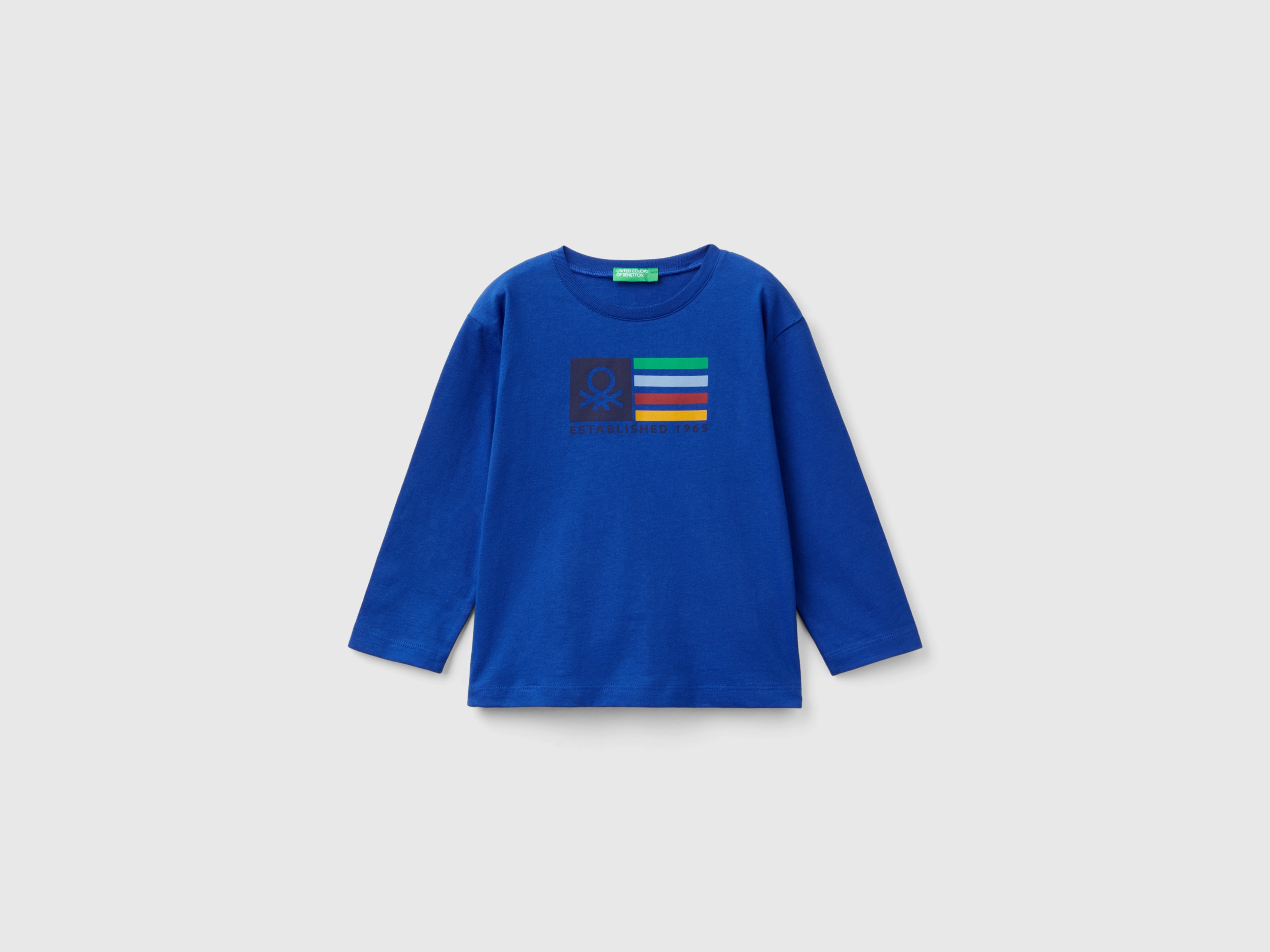 Benetton, T-shirt Manica Lunga In Cotone Bio, Bluette, Bambini