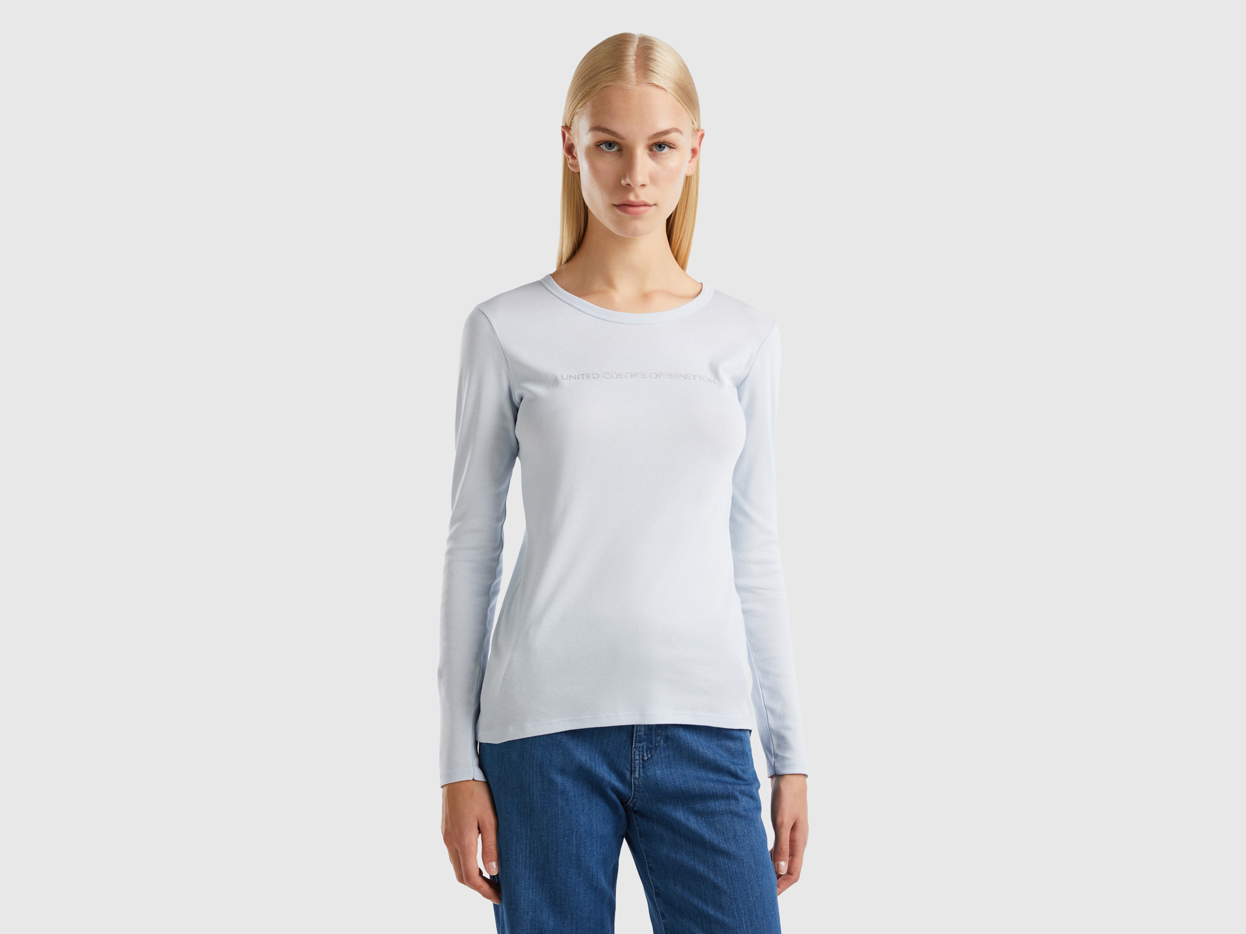 Benetton, Long Sleeve Sky Blue T-shirt, size L, Sky Blue, Women