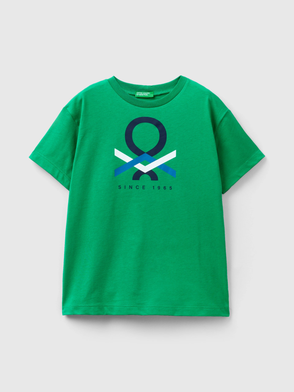 Benetton, T-shirt En 100 % Coton Bio, Vert, Enfants