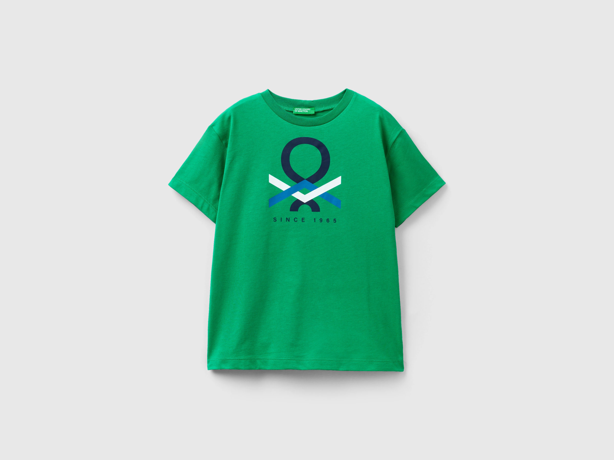 Image of Benetton, 100% Organic Cotton T-shirt, size XL, Green, Kids