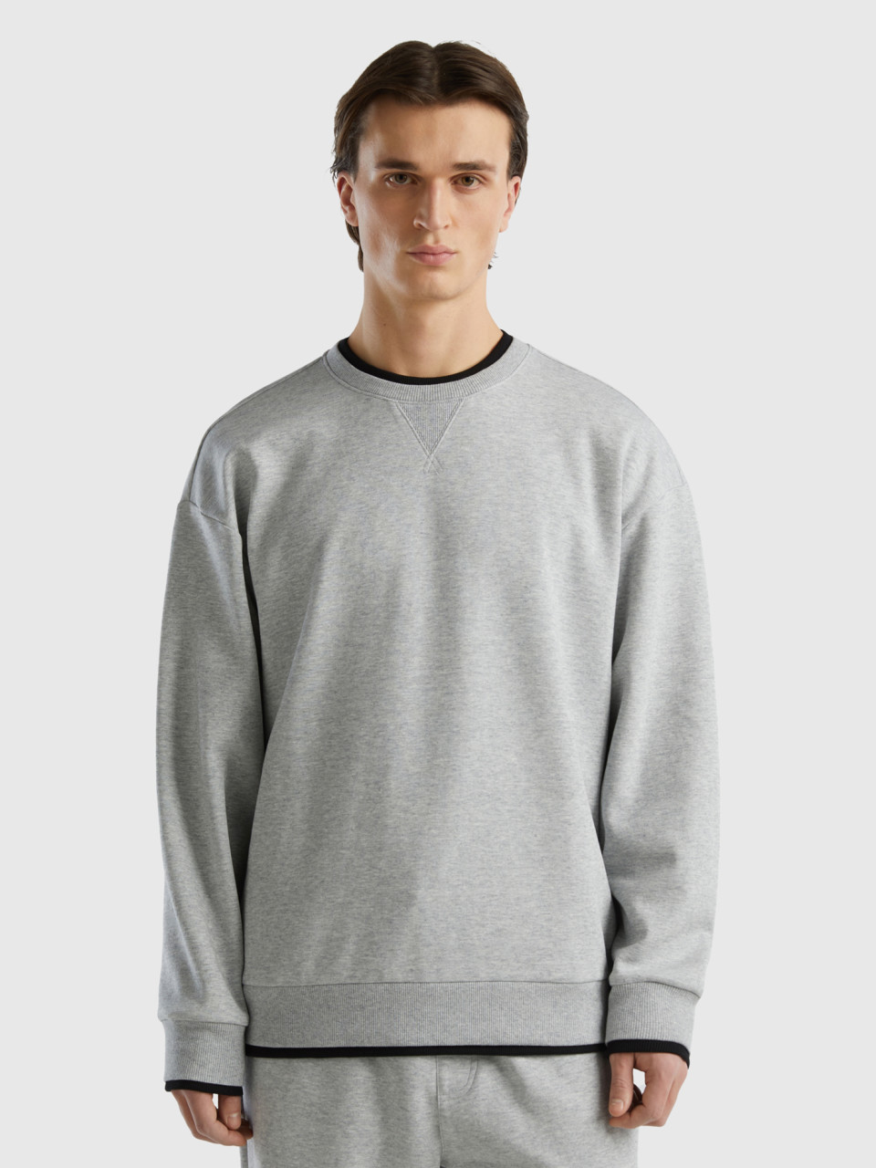 Benetton, Sweat Coupe Relaxed, Gris Clair, Homme