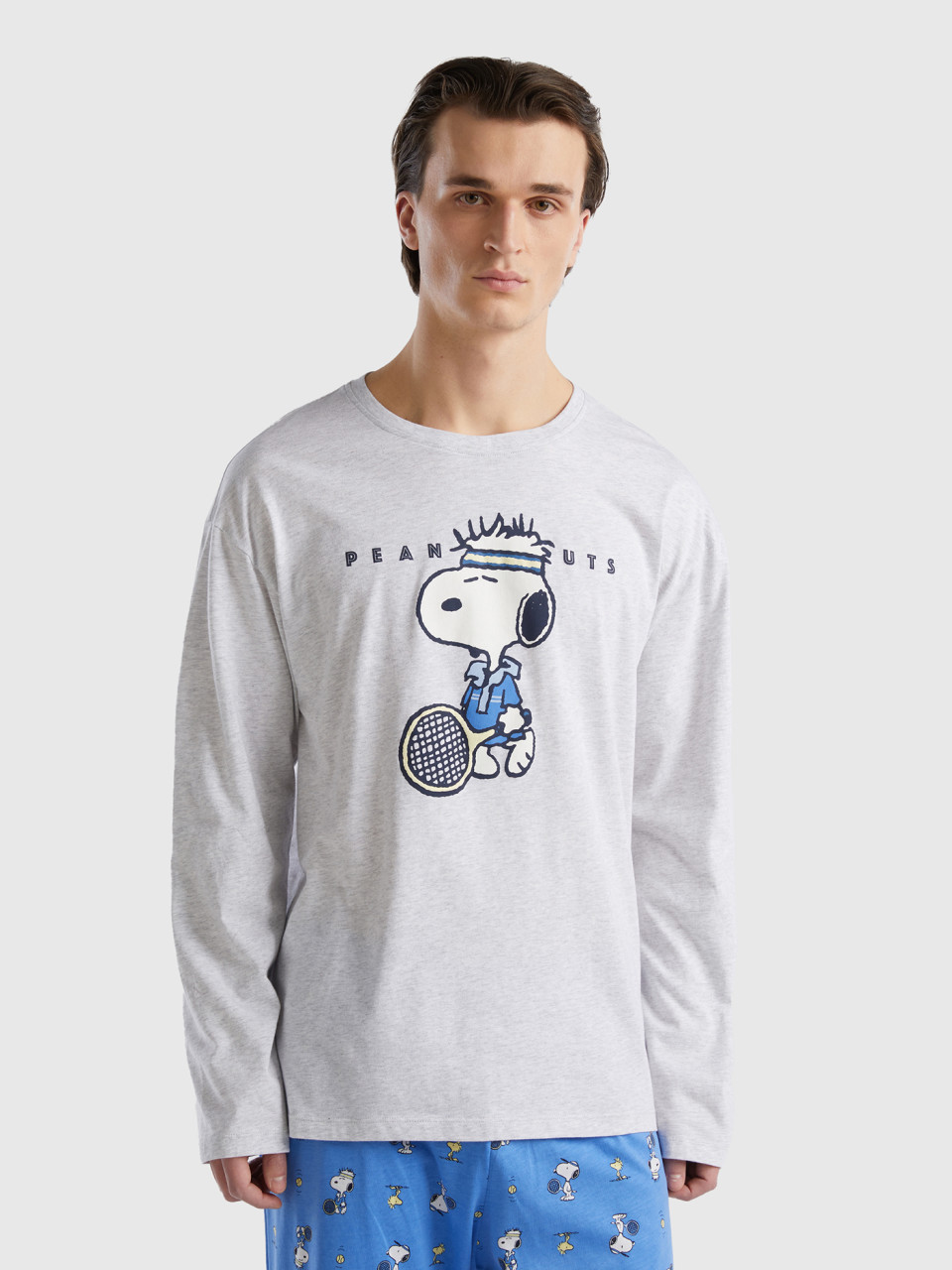Benetton, Camiseta Ligera De Snoopy ©peanuts, Gris Claro, Hombre