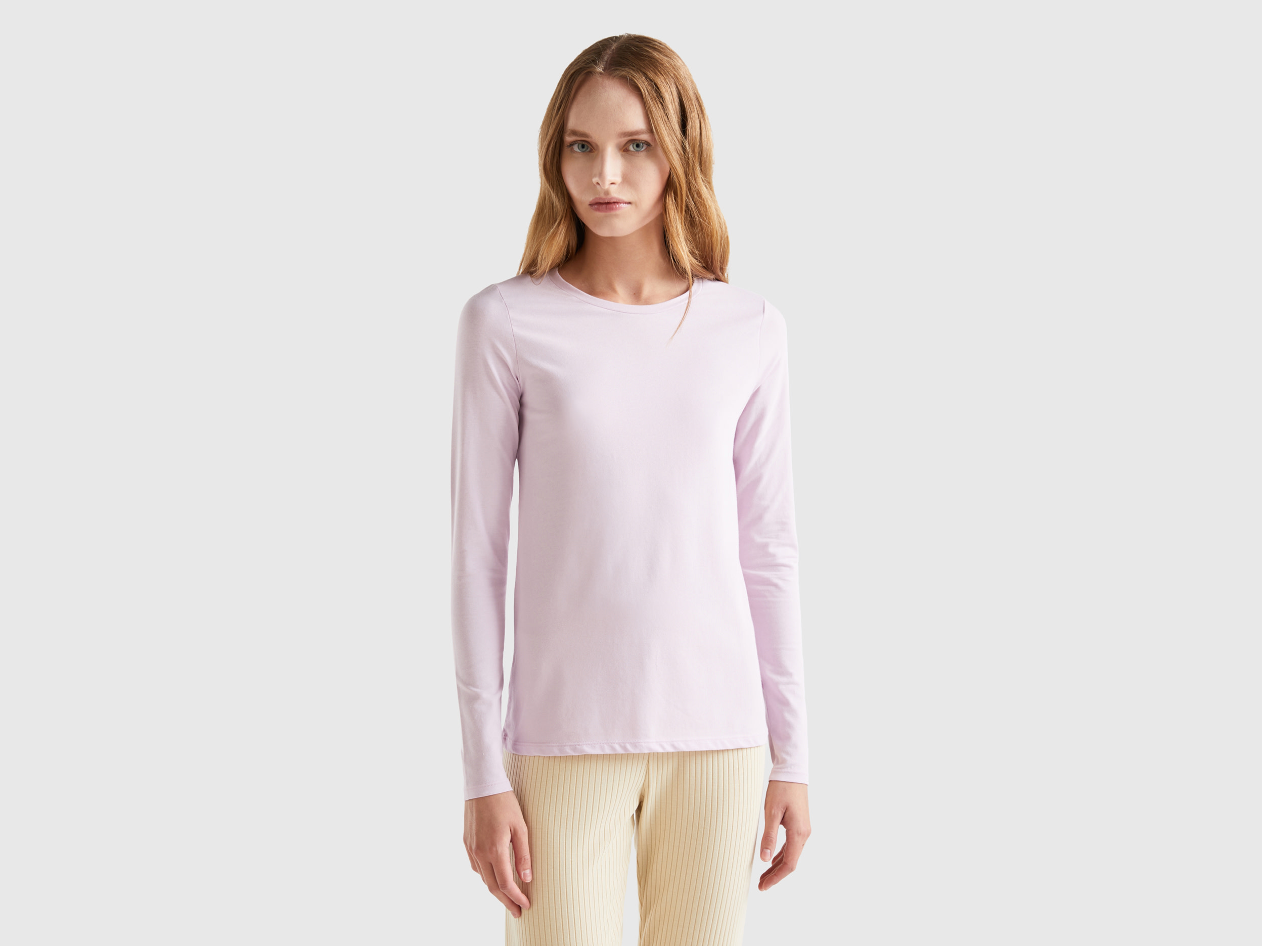 Benetton, Long Sleeve Super Stretch T-shirt, size M, Soft Pink, Women