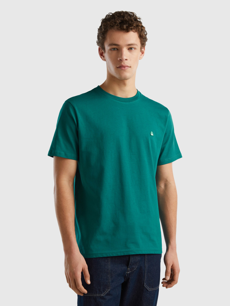 Benetton, Basic-t-shirt Aus 100% Bio-baumwolle, Petrolgrün, male