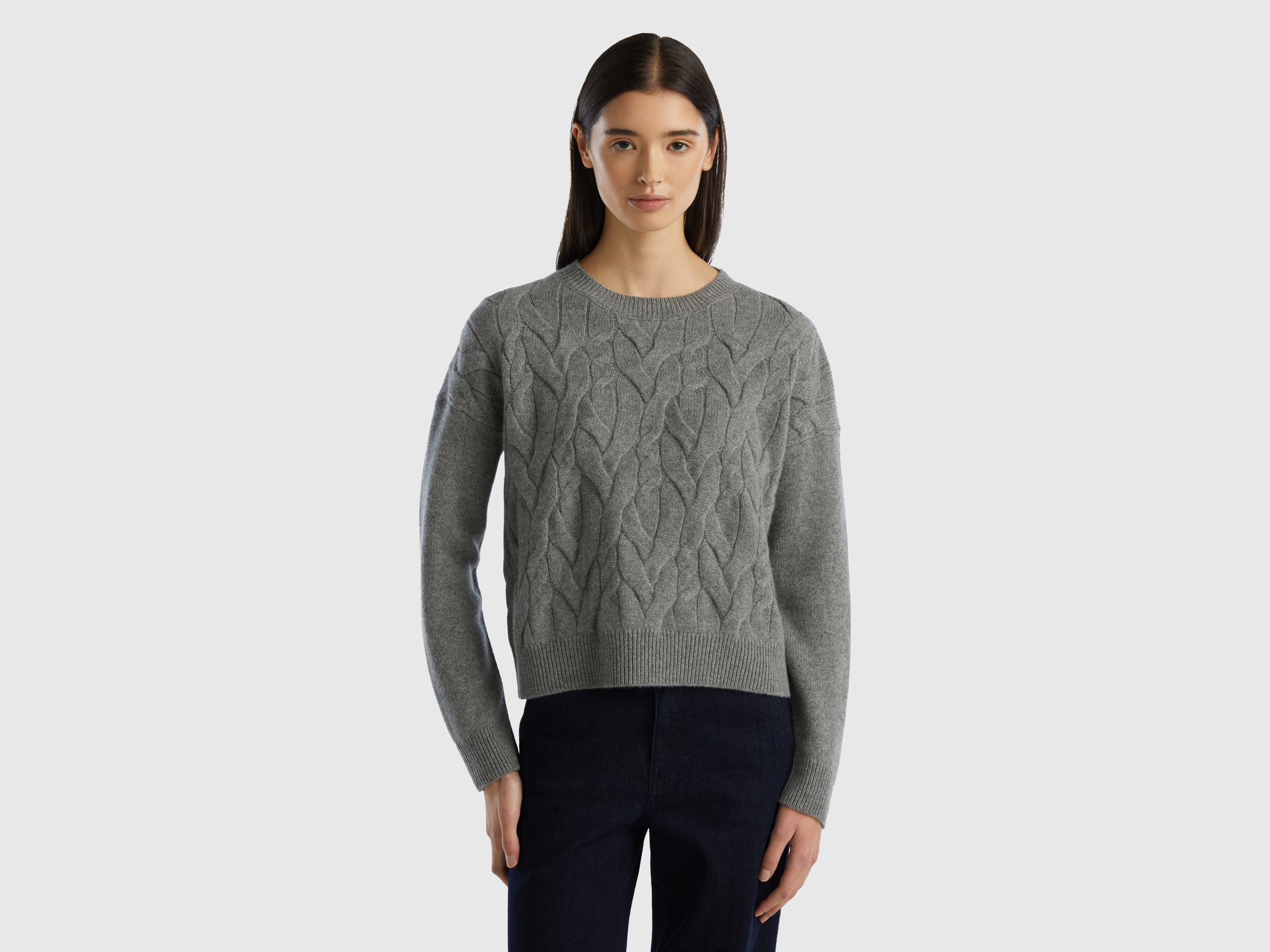 Benetton, Knit Sweater In Pure Cashmere, size XS, Dark Gray, Women