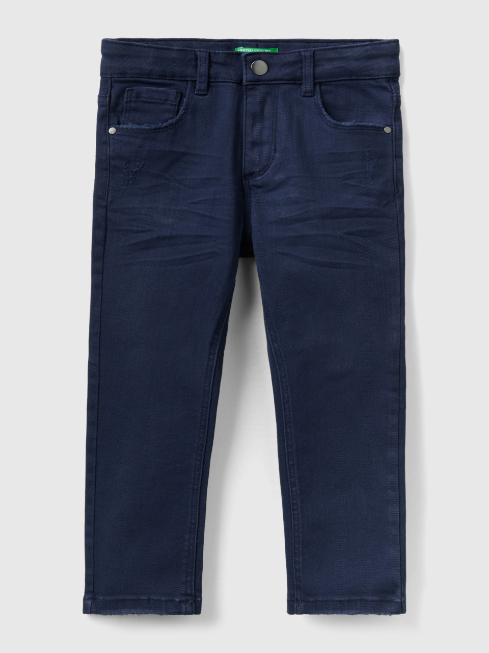 Benetton, Jeans With Small Rips, Dark Blue, Kids