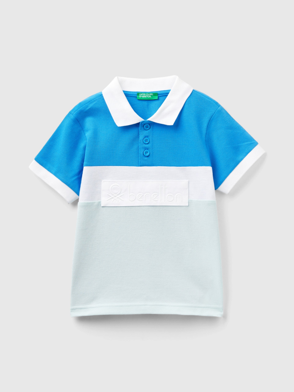Benetton, Color Block Polo Shirt With Patch, Blue, Kids