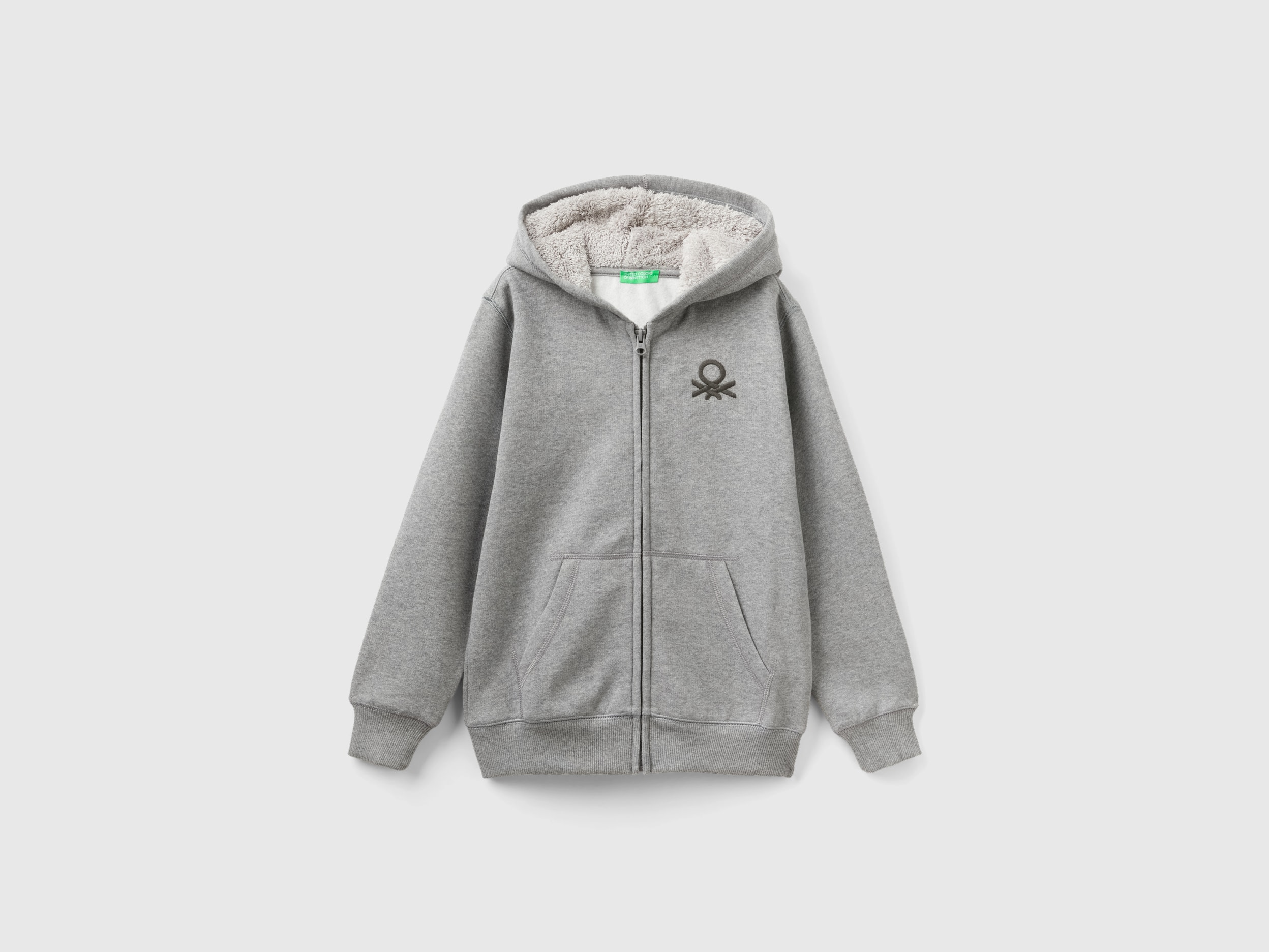 Benetton, Sweatshirt With Lined Hood, size 2XL, Dark Gray, Kids