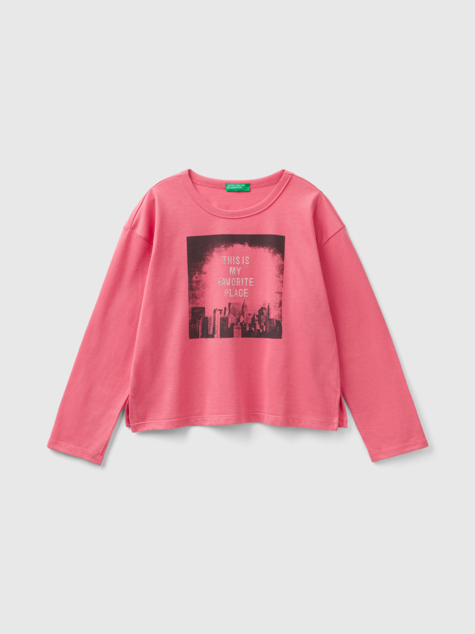 Benetton, T-shirt With Print And Studs, Pink, Kids