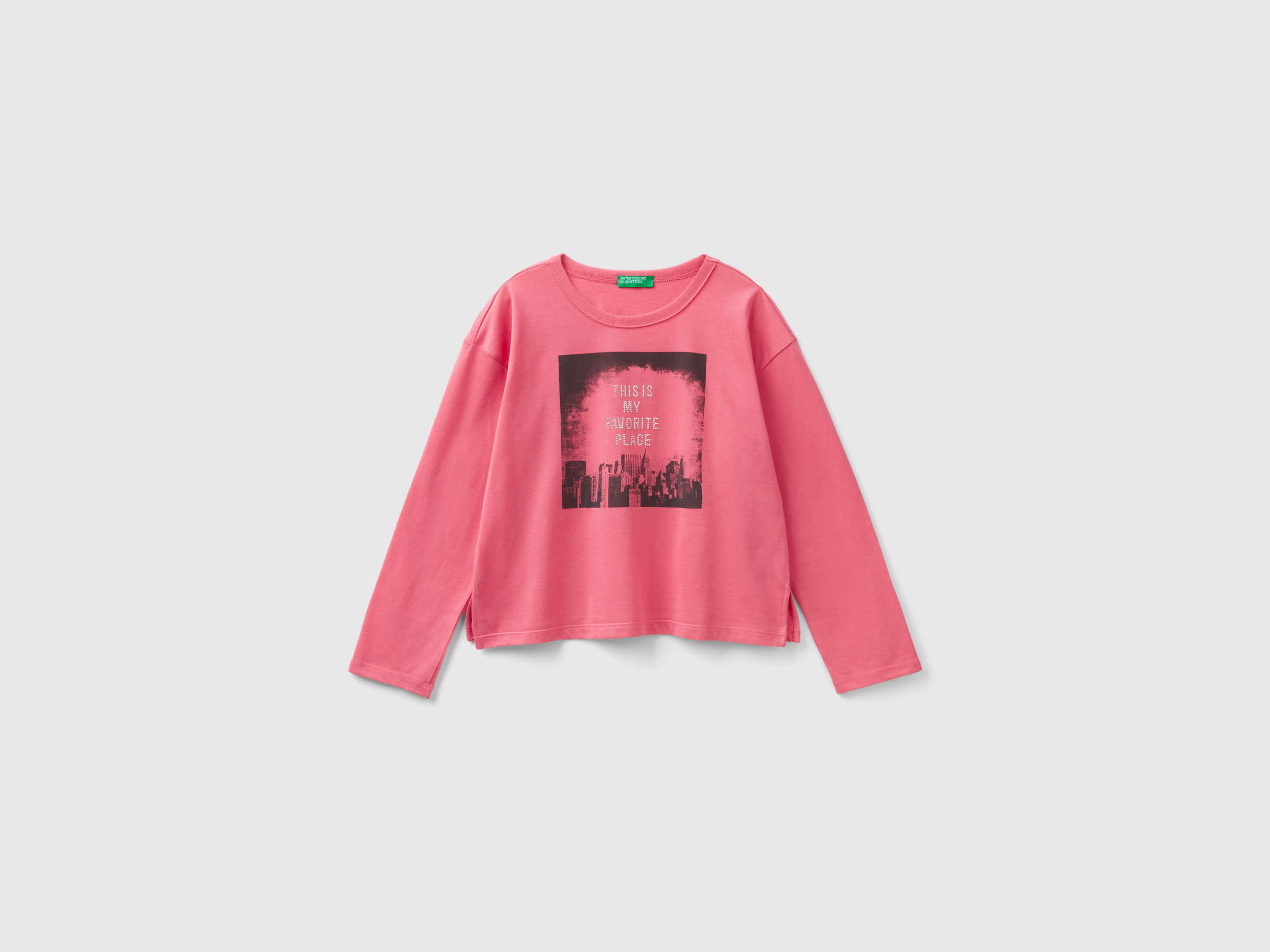 Benetton, T-shirt With Print And Studs, size 3XL, Pink, Kids