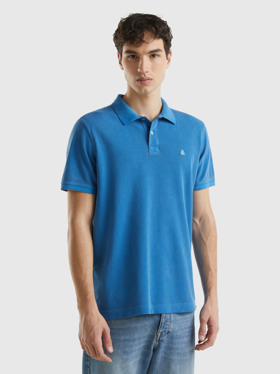 Benetton, Regular Fit Polo In 100% Organic Cotton, Air Force Blue, Men
