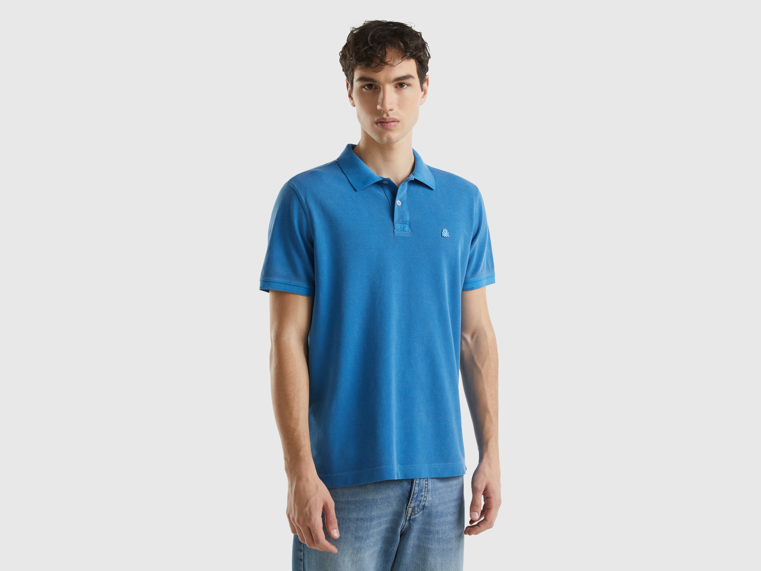 Image of Benetton, Regular Fit Polo In 100% Organic Cotton, size L, Air Force Blue, Men