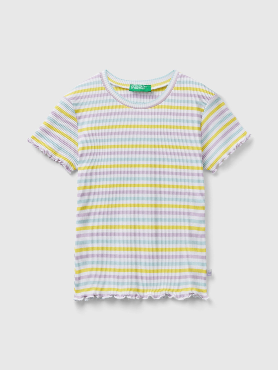 Benetton, Camiseta De Rayas De Algodón Elástico, Amarillo, Niños