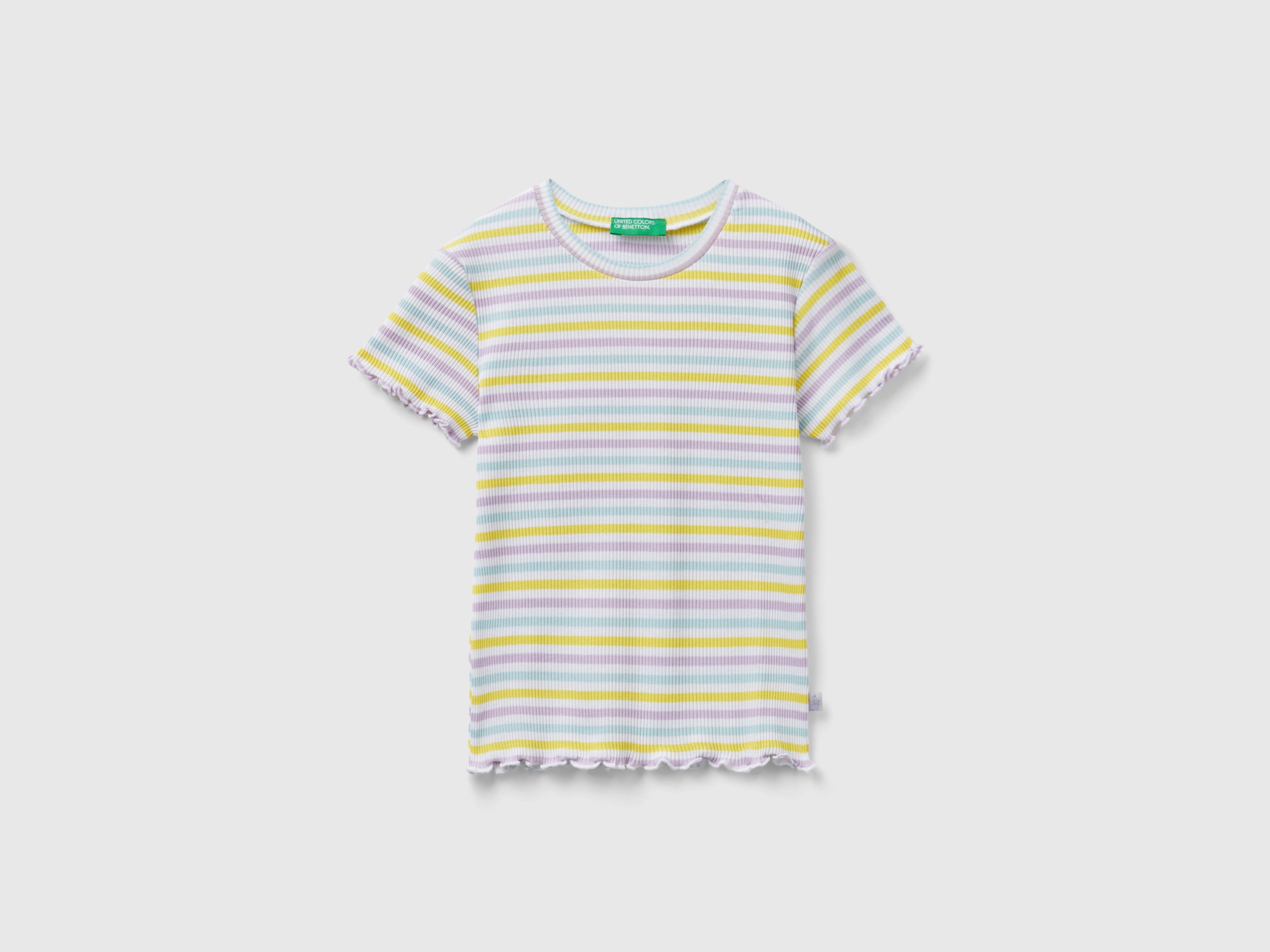 Benetton, Maglietta A Righe In Cotone Stretch, Giallo, Bambini