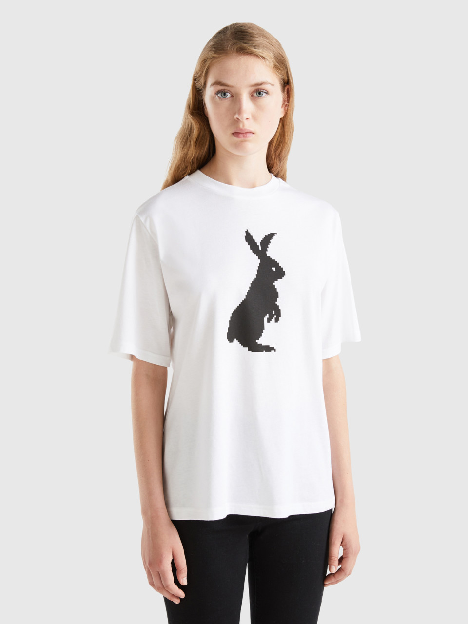 Benetton, T-shirt With Bunny Print, White, Women