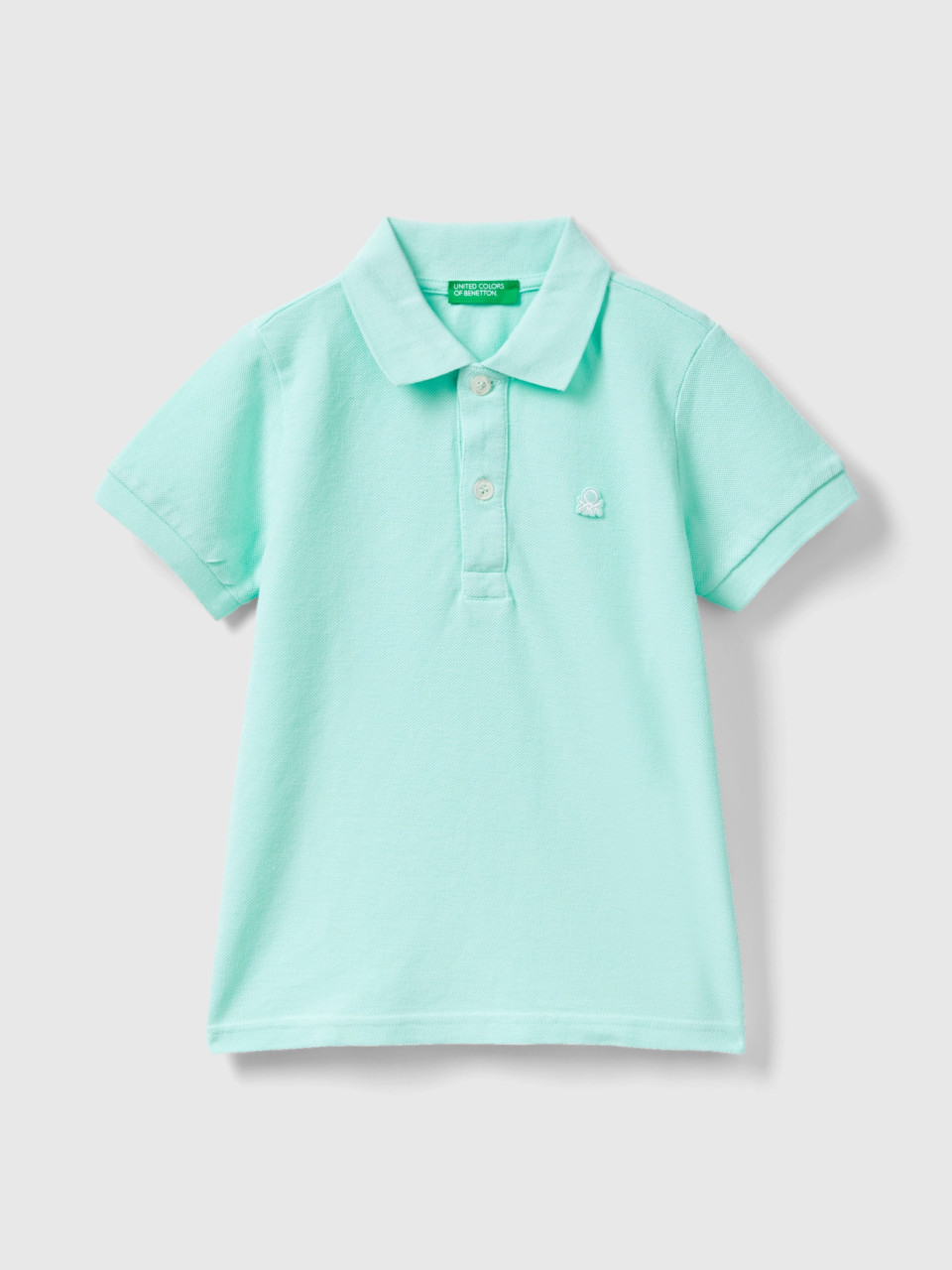 Benetton, Short Sleeve Polo In Organic Cotton, Aqua, Kids