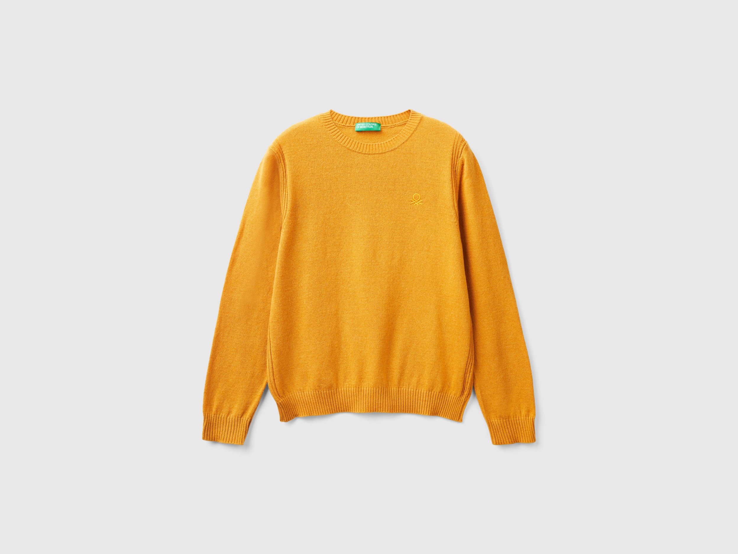 Benetton, Maglia In Misto Lana E Cashmere, Senape, Bambini