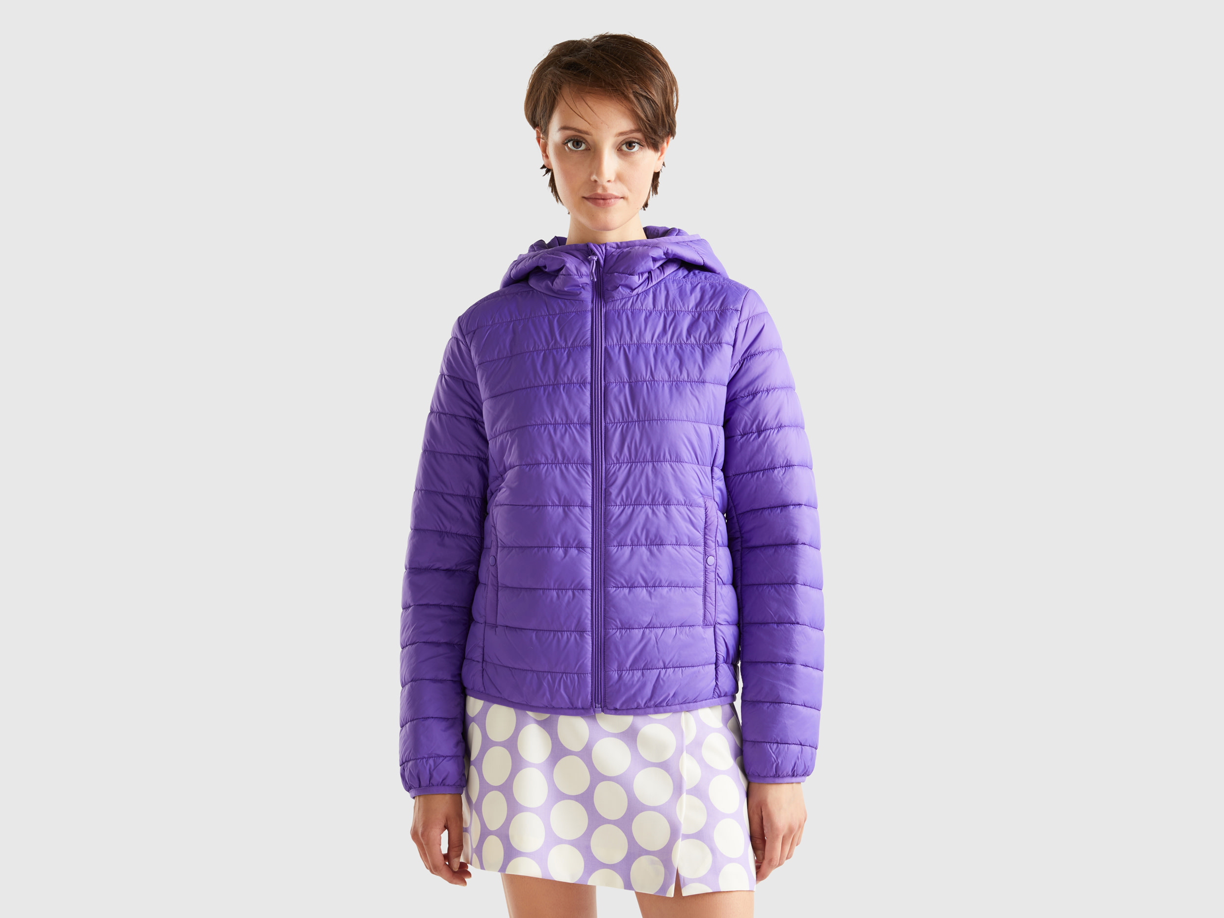 Benetton, Puffer Jacket With Recycled Wadding, size S, Violet, Women