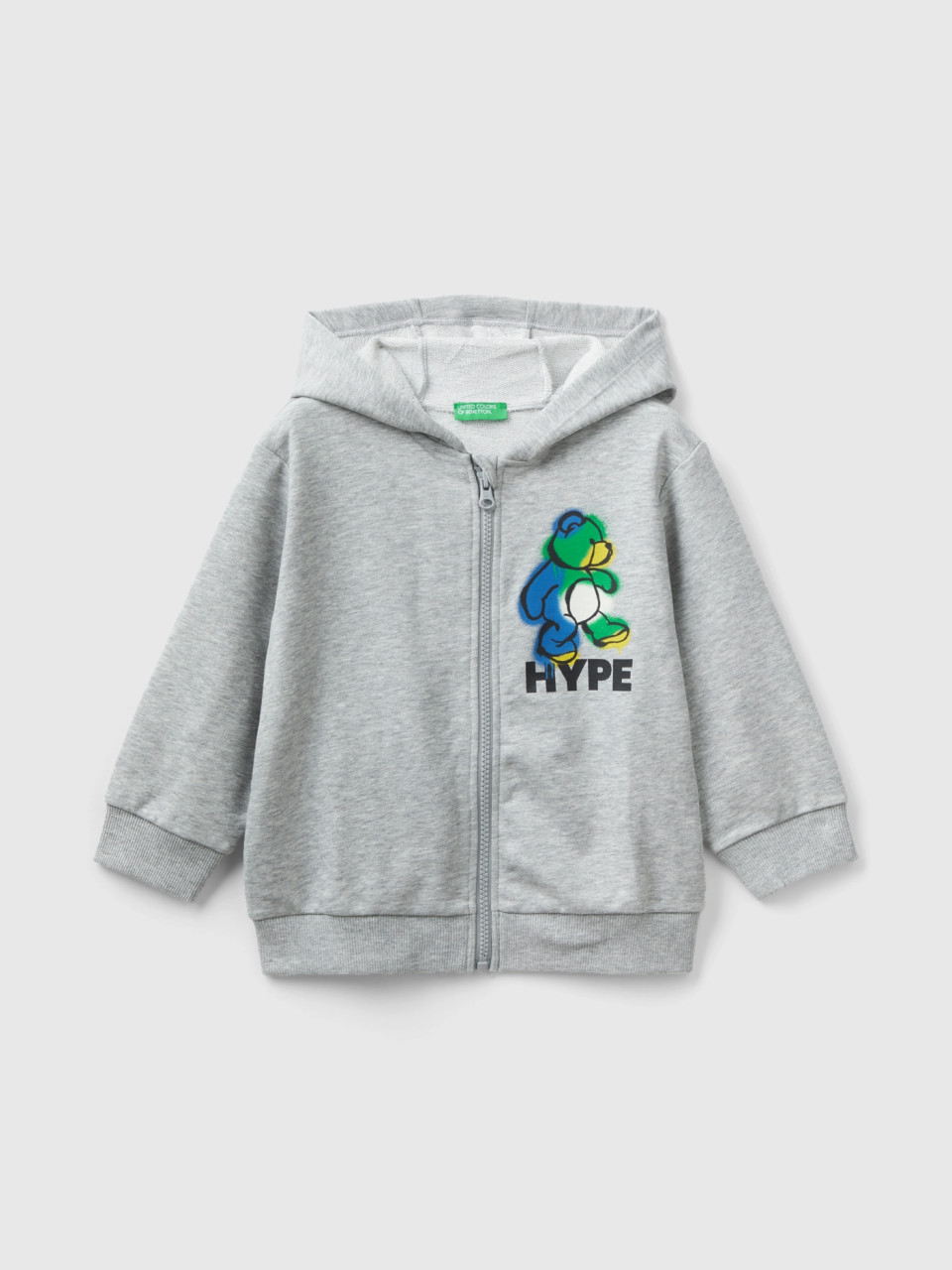 Benetton, Oversize Sweatshirt With Hood, Light Gray, Kids
