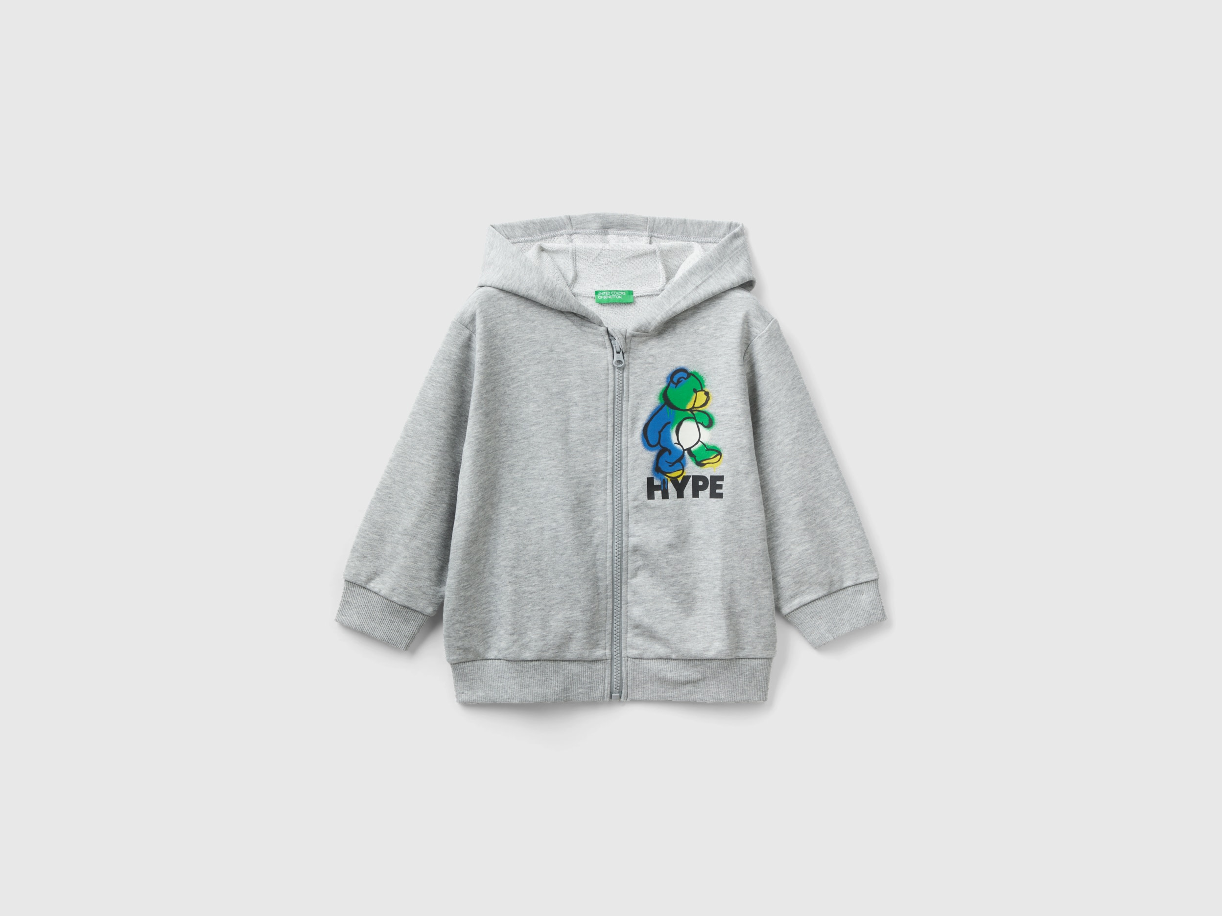 Benetton, Oversize Sweatshirt With Hood, size 18-24, Light Gray, Kids