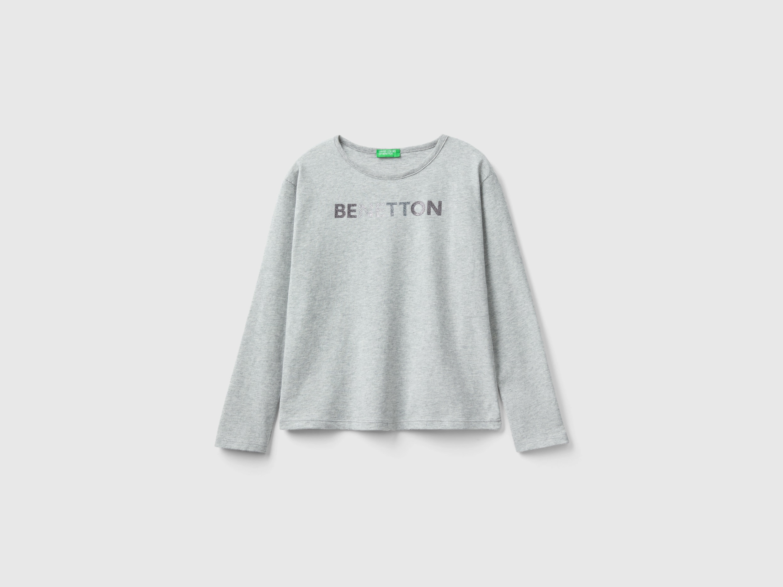 Benetton, T-shirt In Warm Organic Cotton With Glitter, size 3XL, Light Gray, Kids