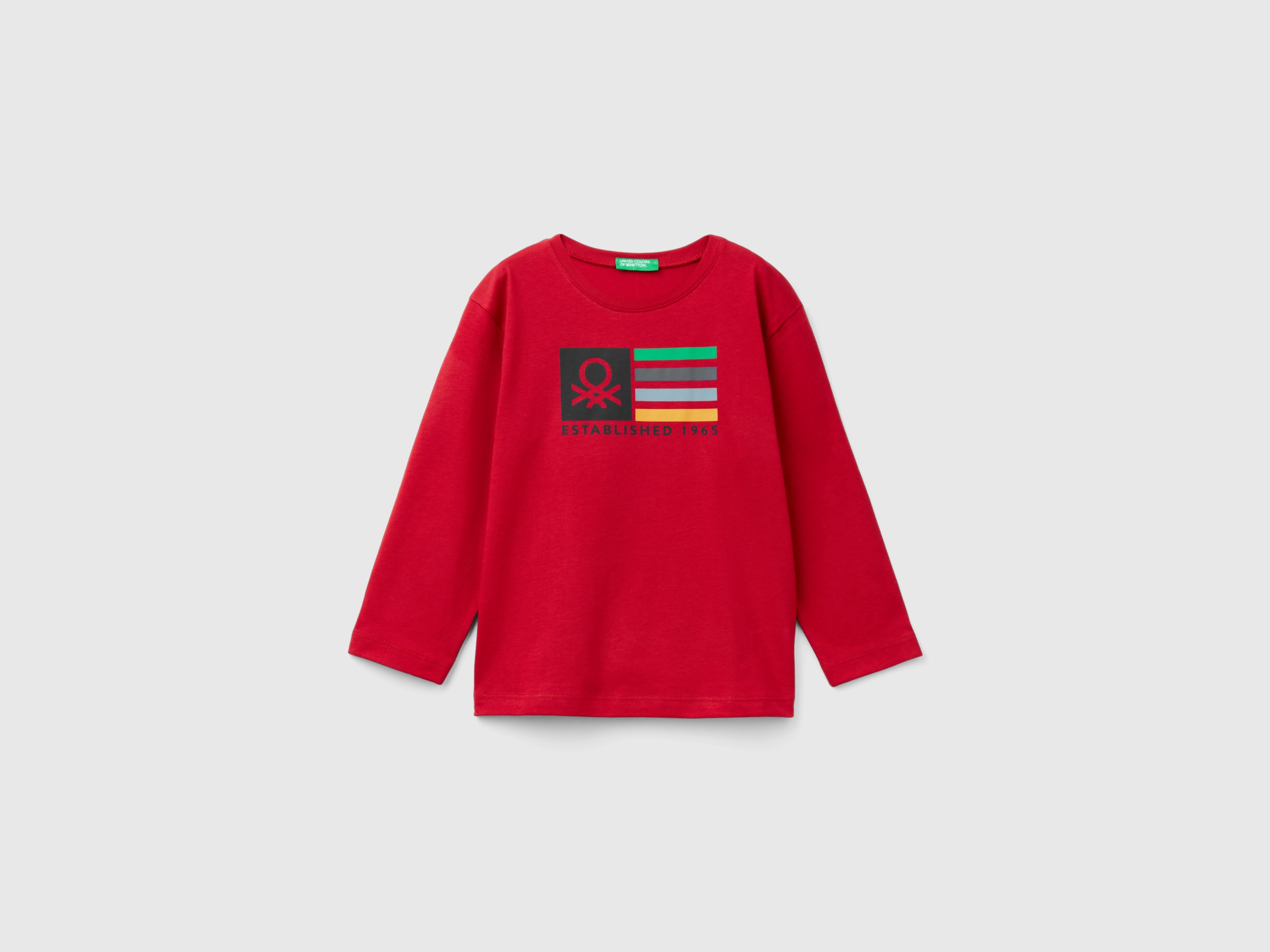 Benetton, T-shirt Manica Lunga In Cotone Bio, Rosso, Bambini