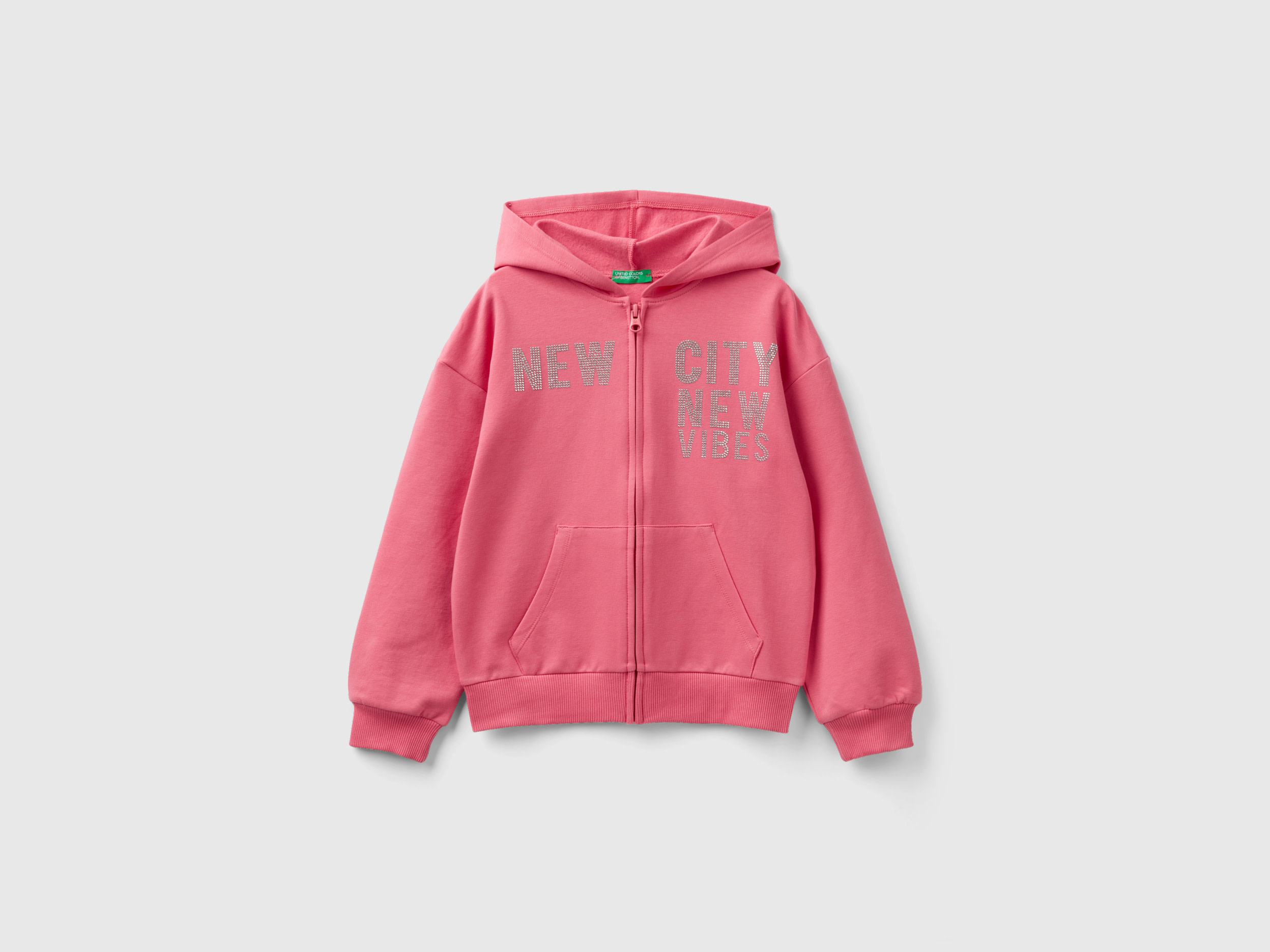 Benetton, Warm Sweatshirt With Hood And Studs, size 2XL, Pink, Kids