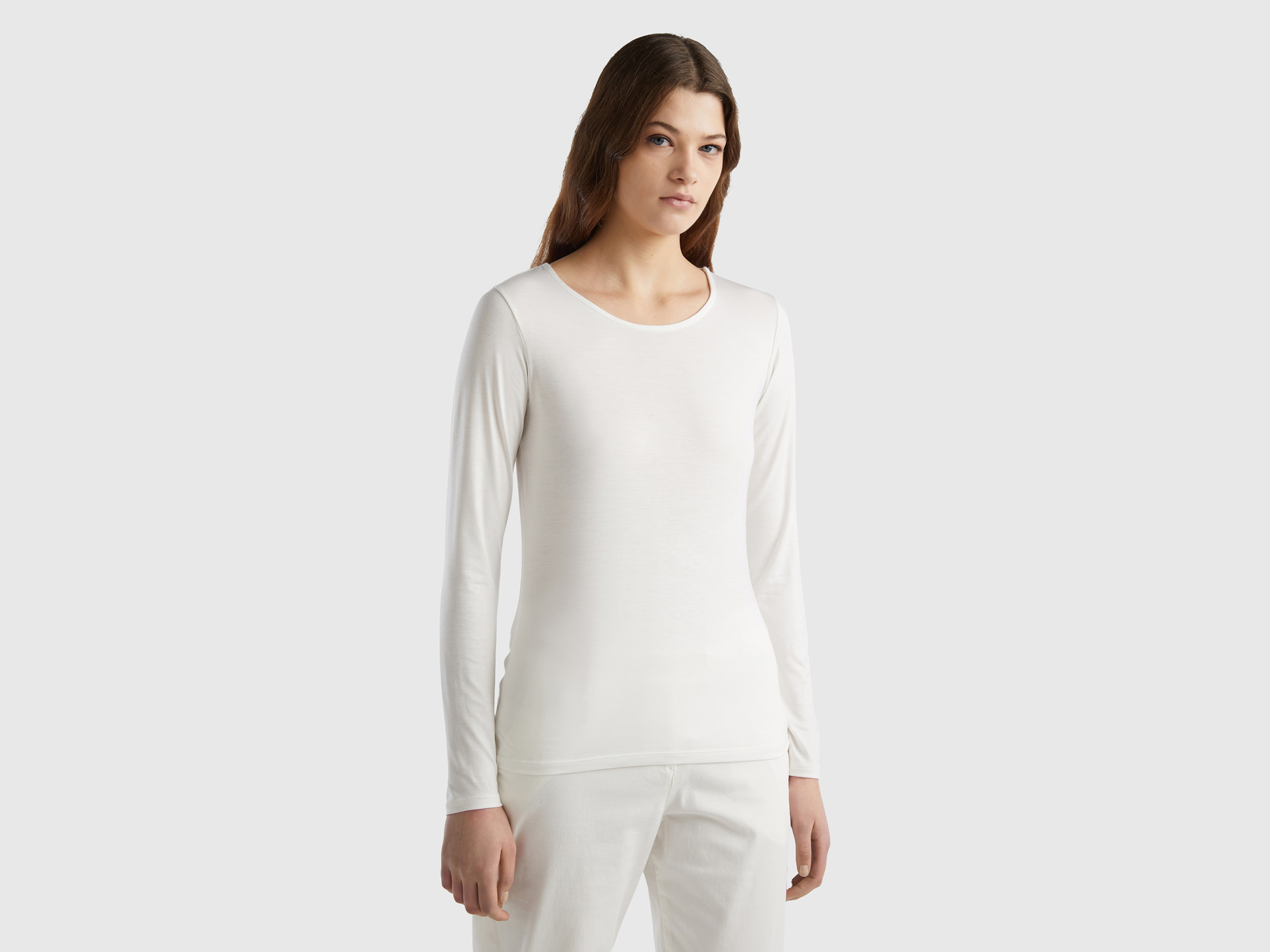 Benetton, T-shirt In Sustainable Stretch Viscose, size XS, Creamy White, Women