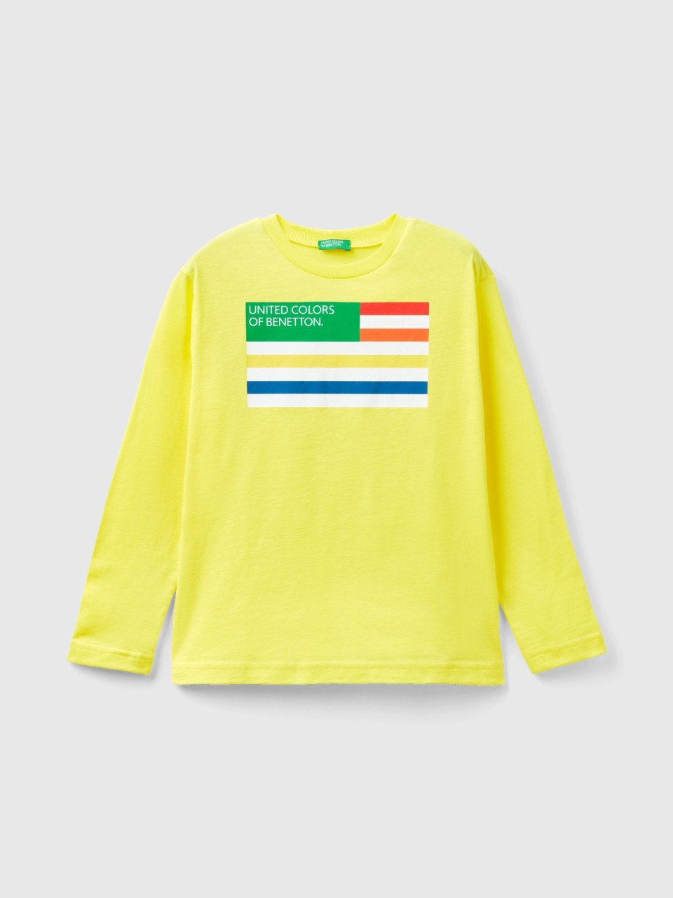 Benetton, Langärmeliges T-shirt Aus Bio-baumwolle, Gelb, male