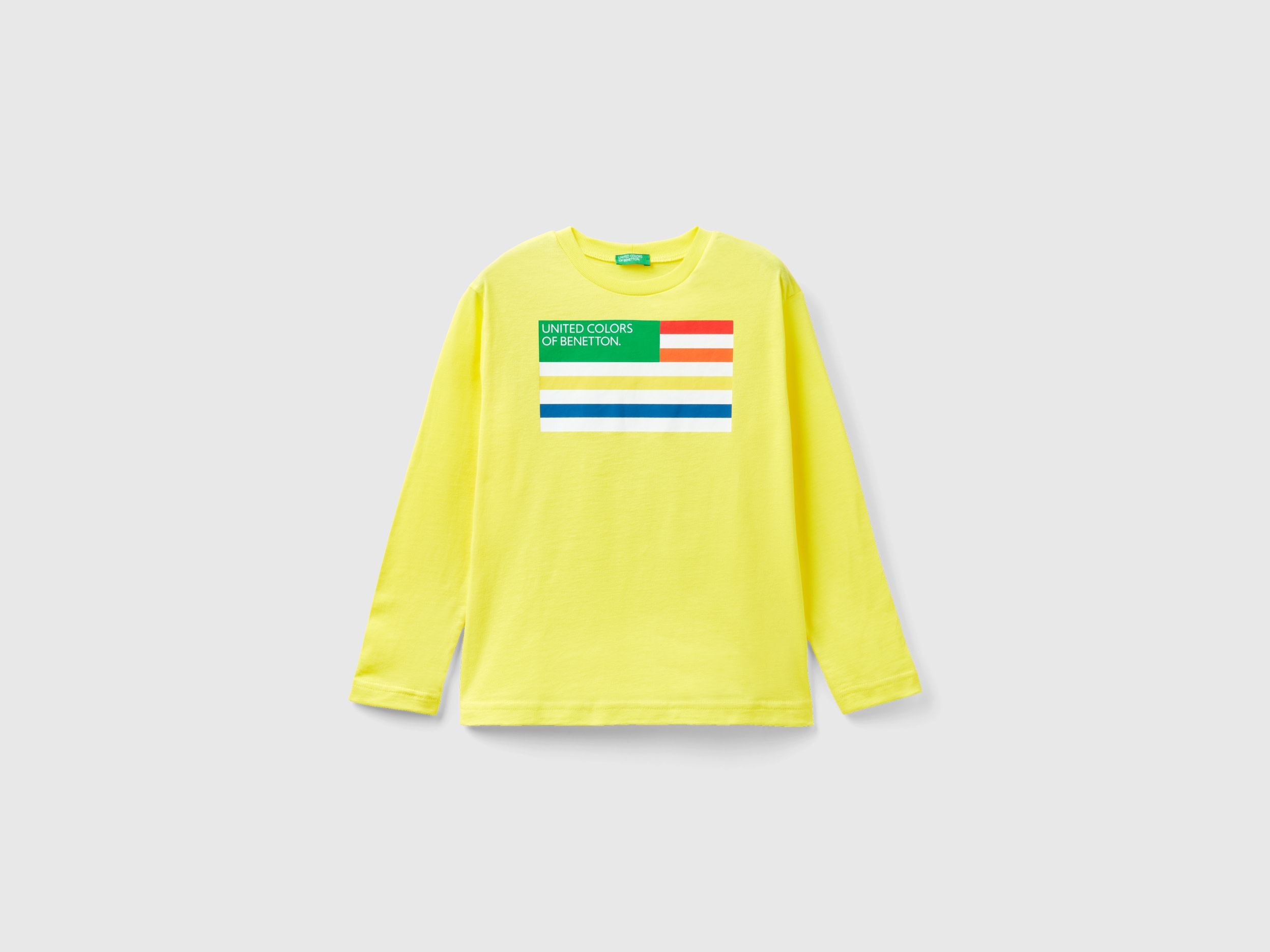 Image of Benetton, Long Sleeve Organic Cotton T-shirt, size 2XL, Yellow, Kids