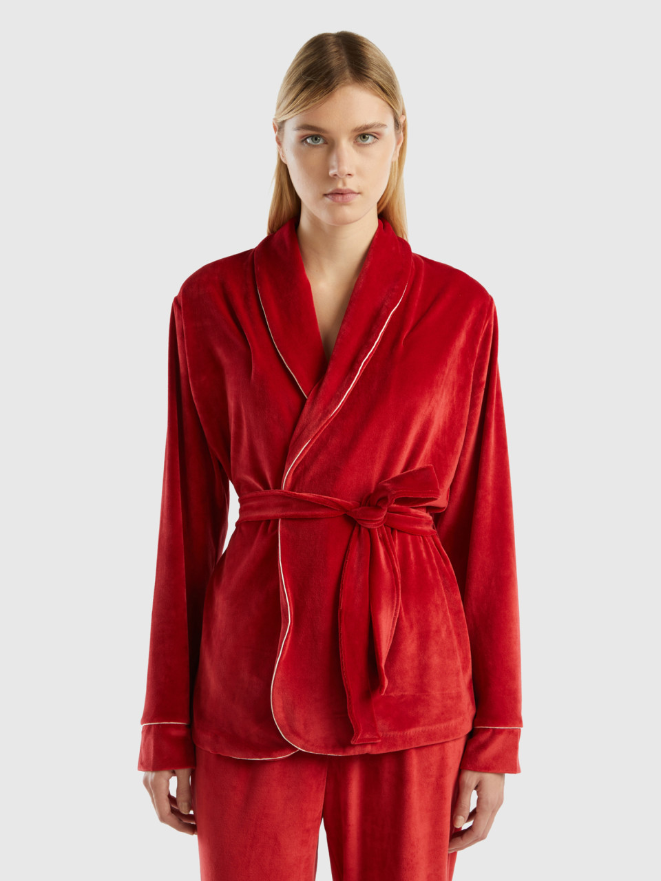 Benetton, Velour Pyjama Top, Red, Women