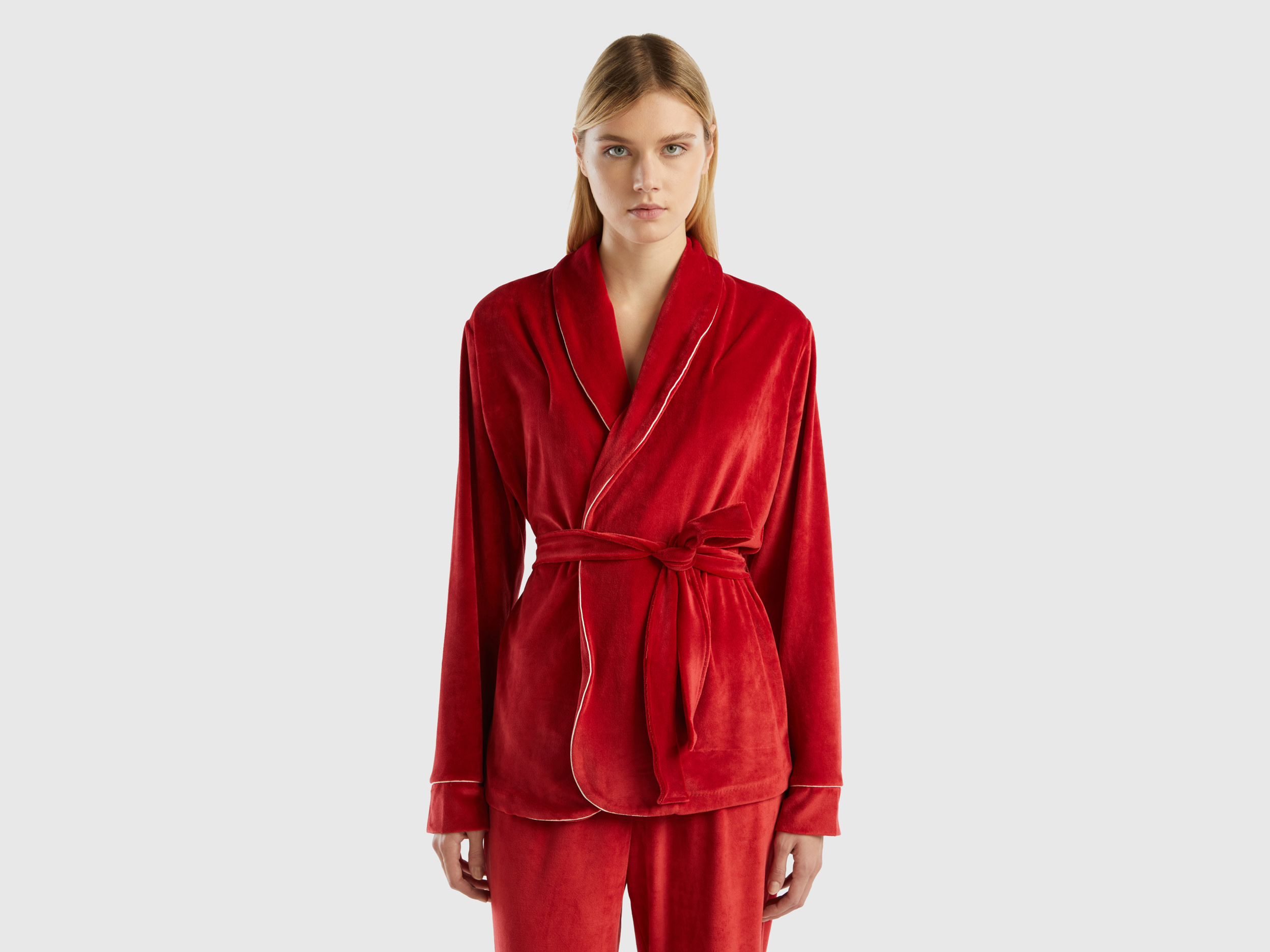 Benetton, Velour Pyjama Top, size M, Red, Women