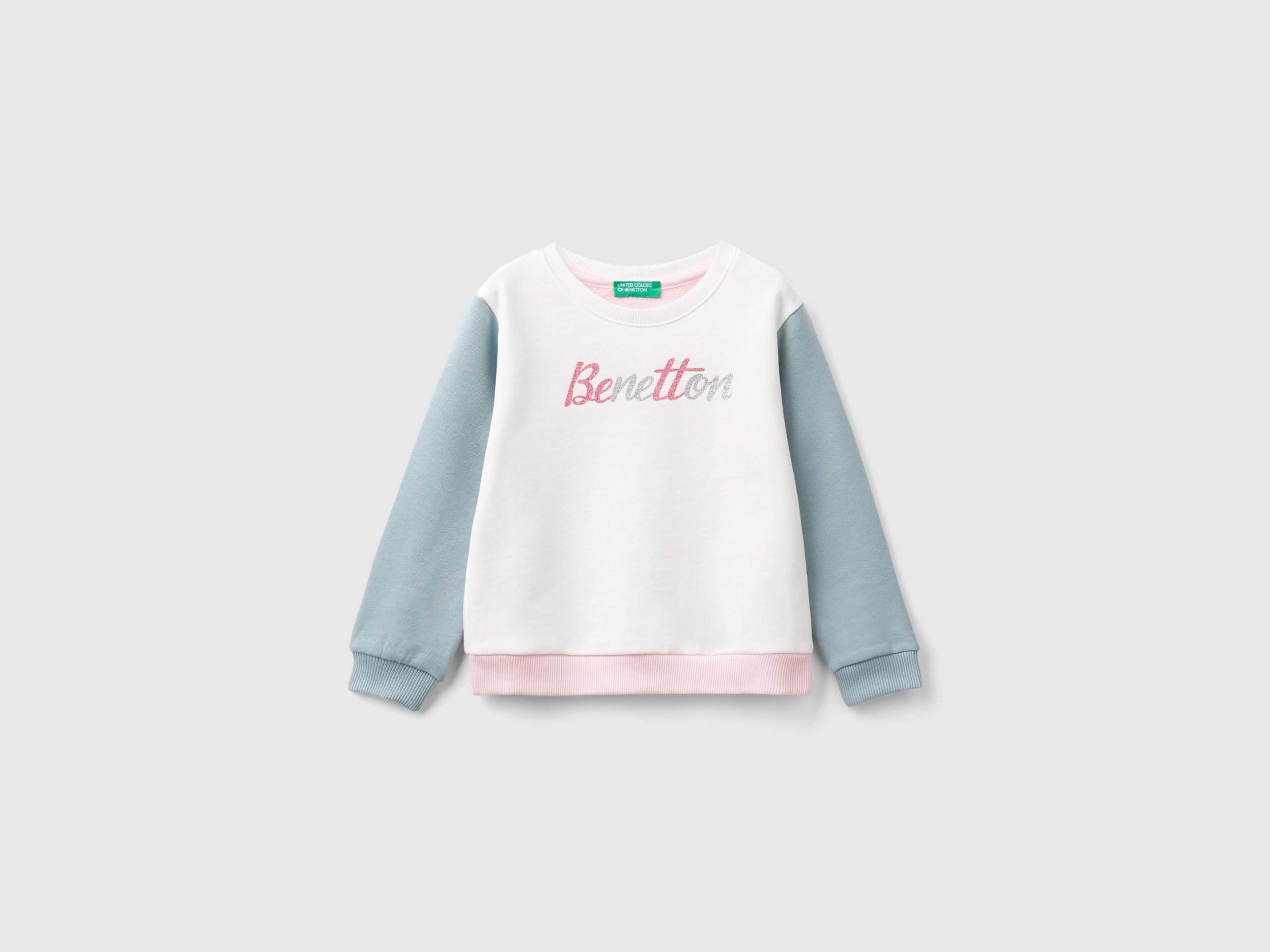 Benetton, Felpa 100% Cotone Bio Con Logo, Multicolore, Bambini