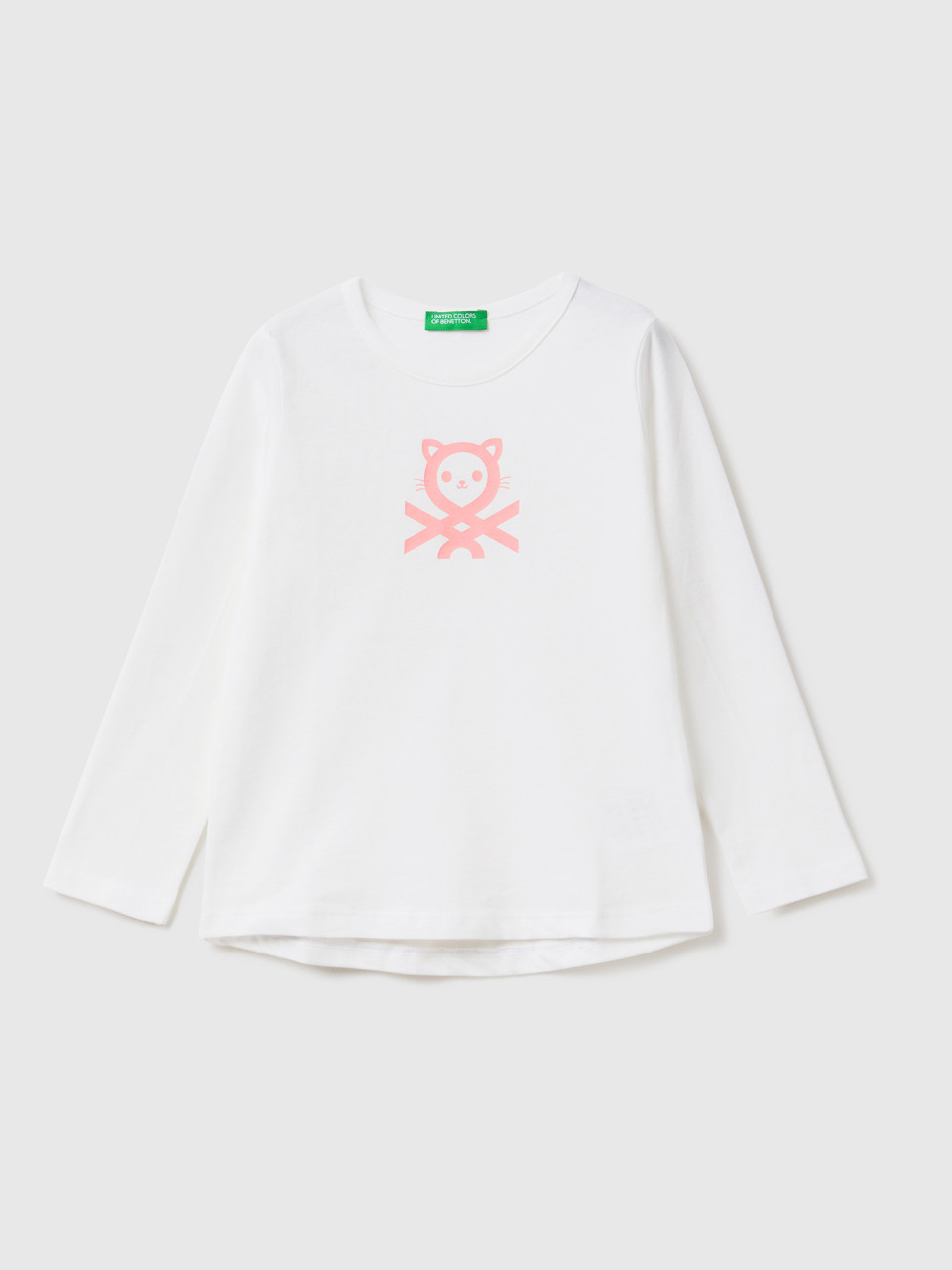 Benetton, 100% Cotton T-shirt With Logo, Creamy White, Kids