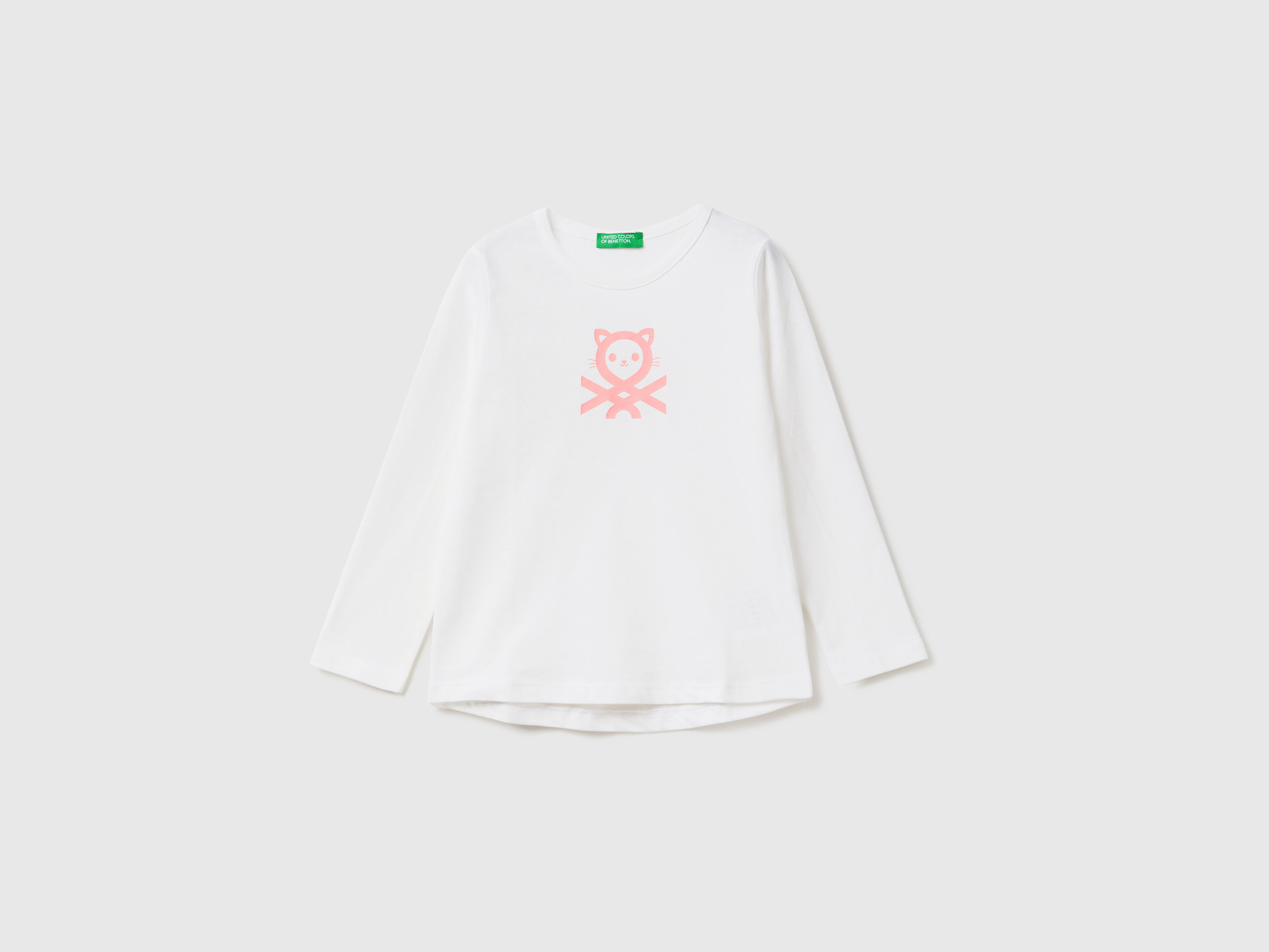 Benetton, 100% Cotton T-shirt With Logo, size 4-5, Creamy White, Kids