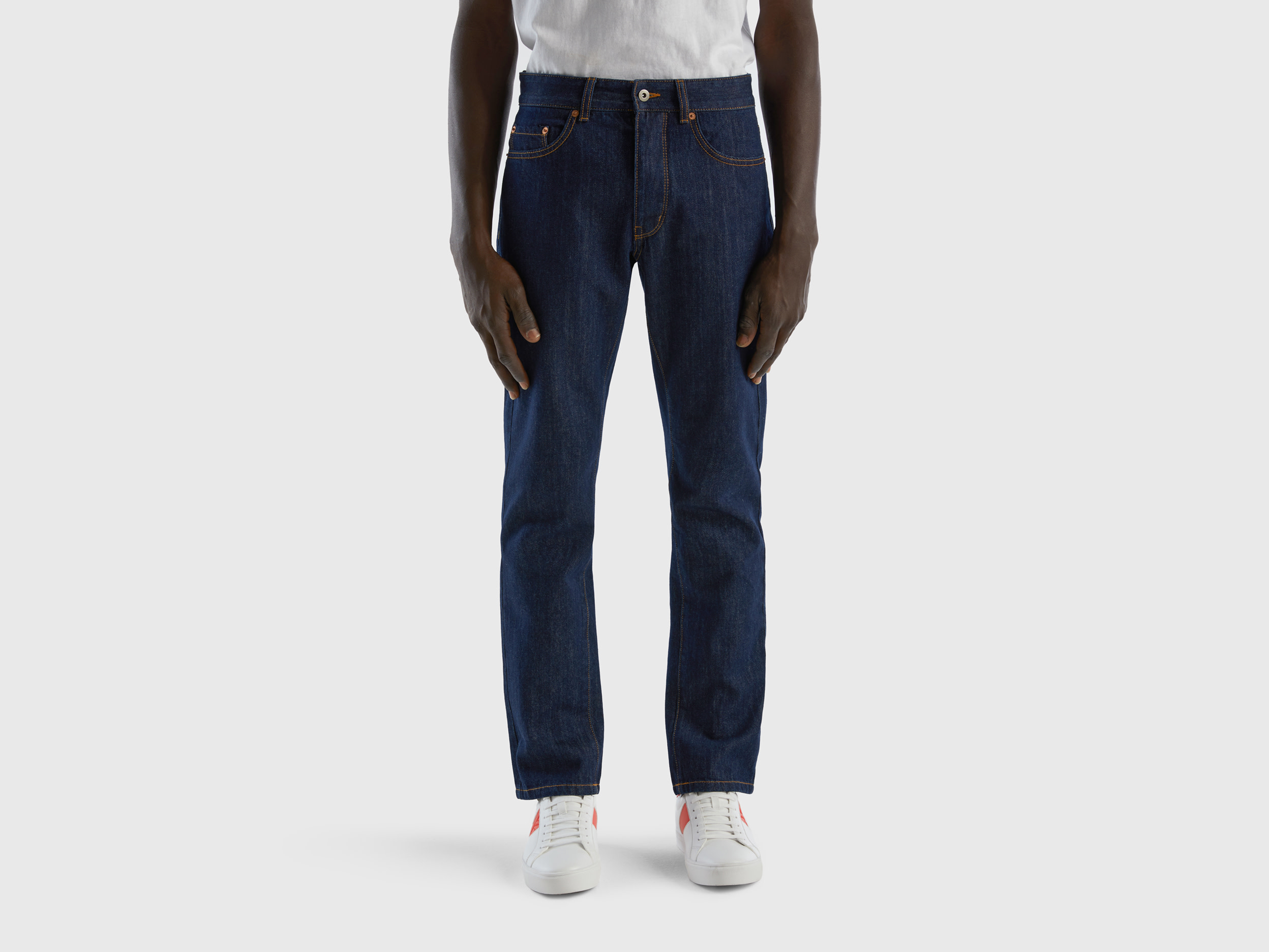 Benetton, Jeans Straight Leg 100% Cotone, Blu Scuro, Uomo