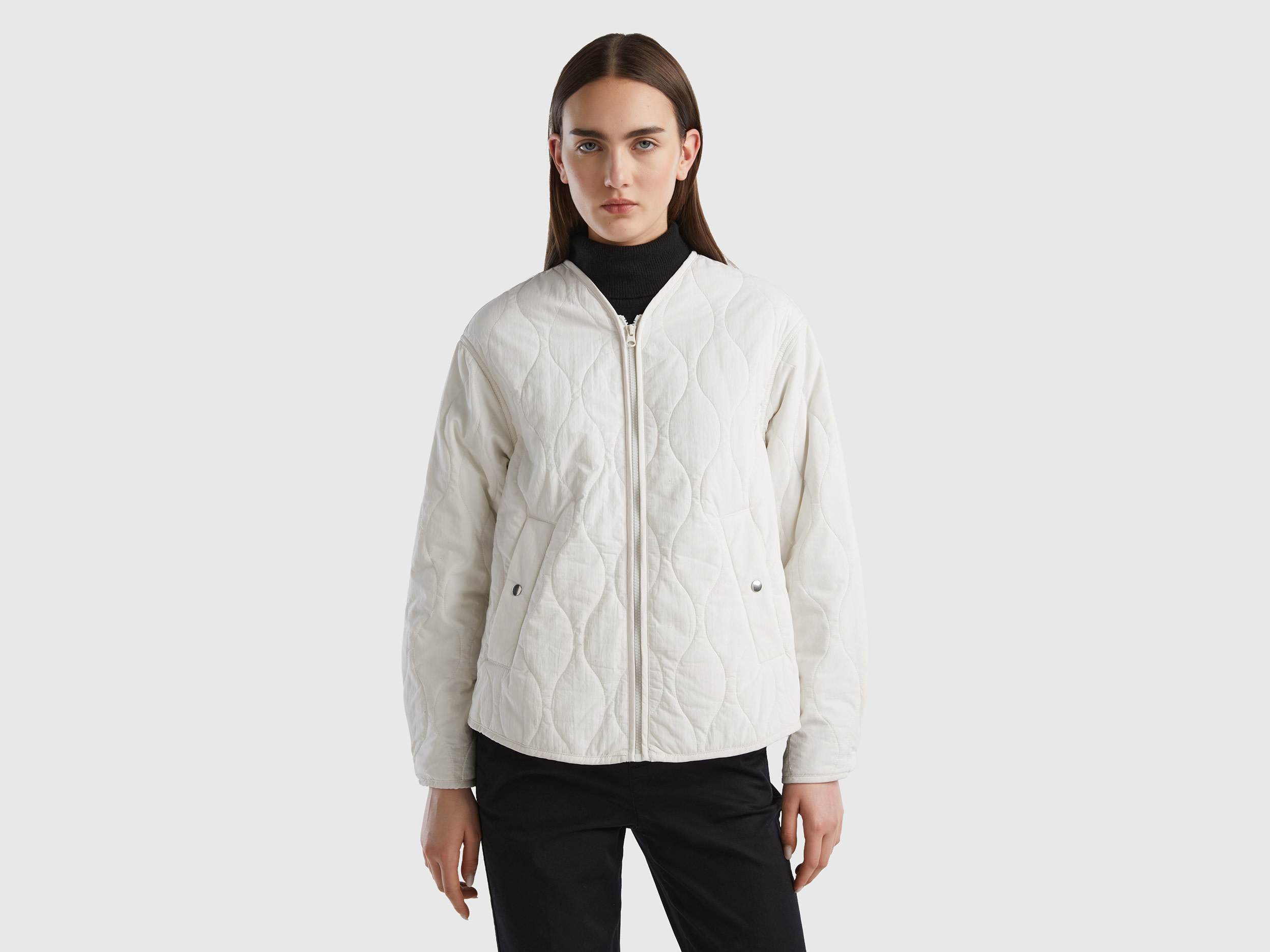 Image of Benetton, Recycled Nylon Padded Jacket, size XL, Creamy White, Women
