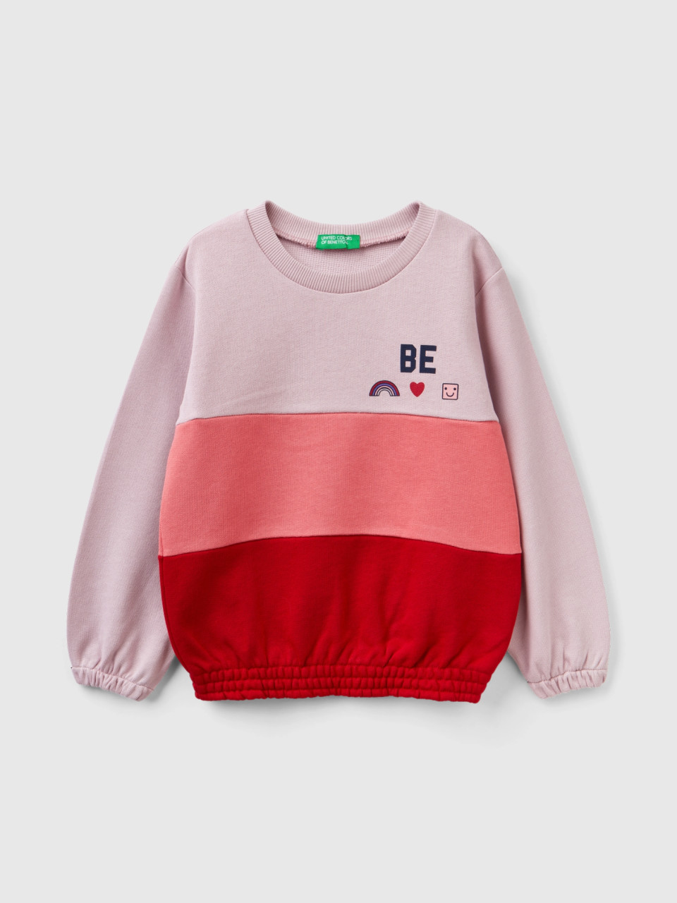 Benetton, Oversized Color Block Sweatshirt, Pink, Kids