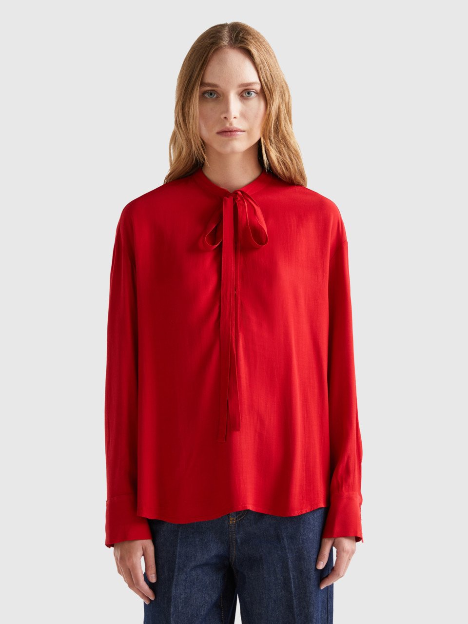 Benetton, Flowy Blouse With Laces, Red, Women