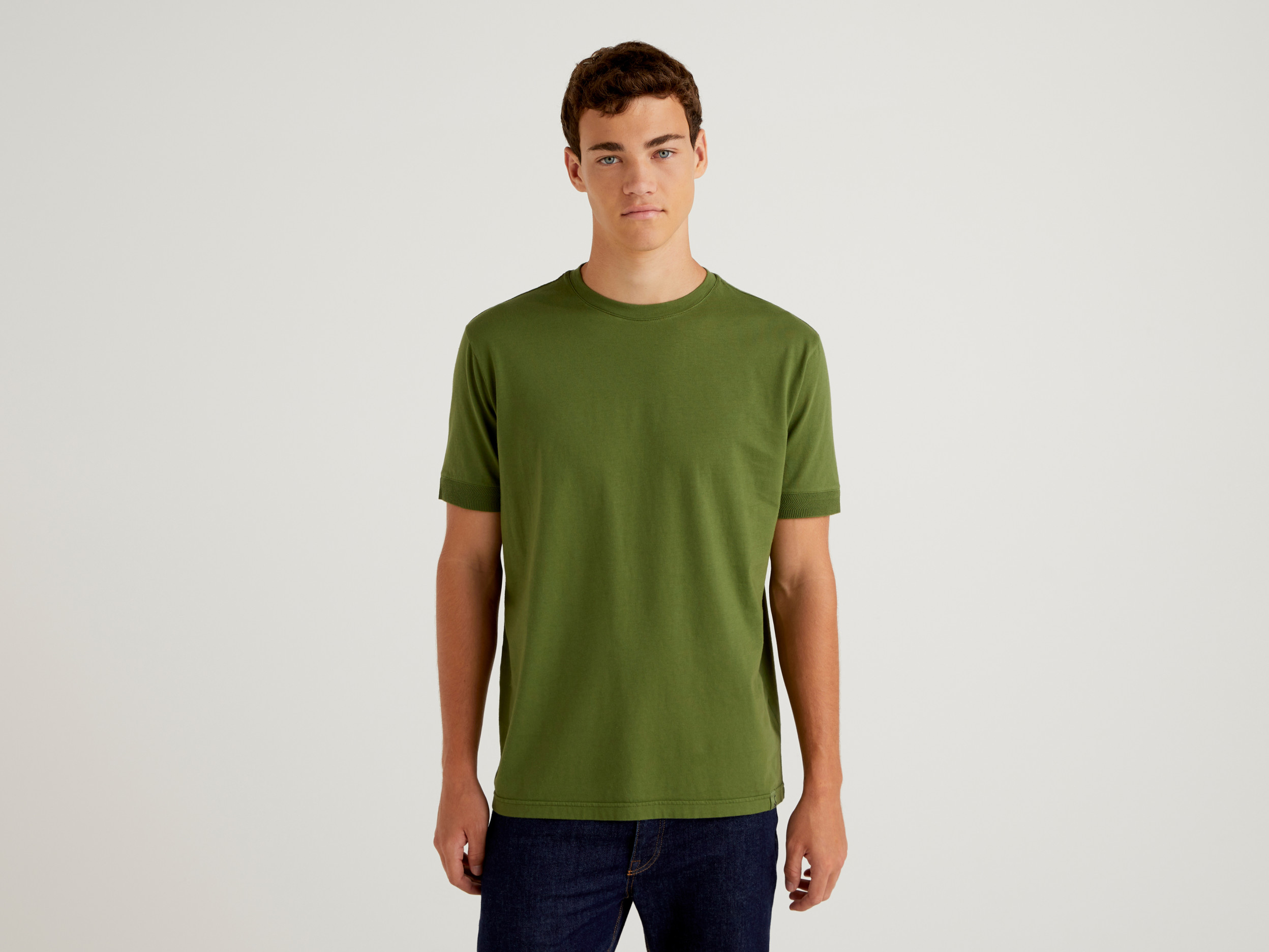 Benetton, T-shirt En 100 % Coton Bio, taille XL, Kaki, Homme