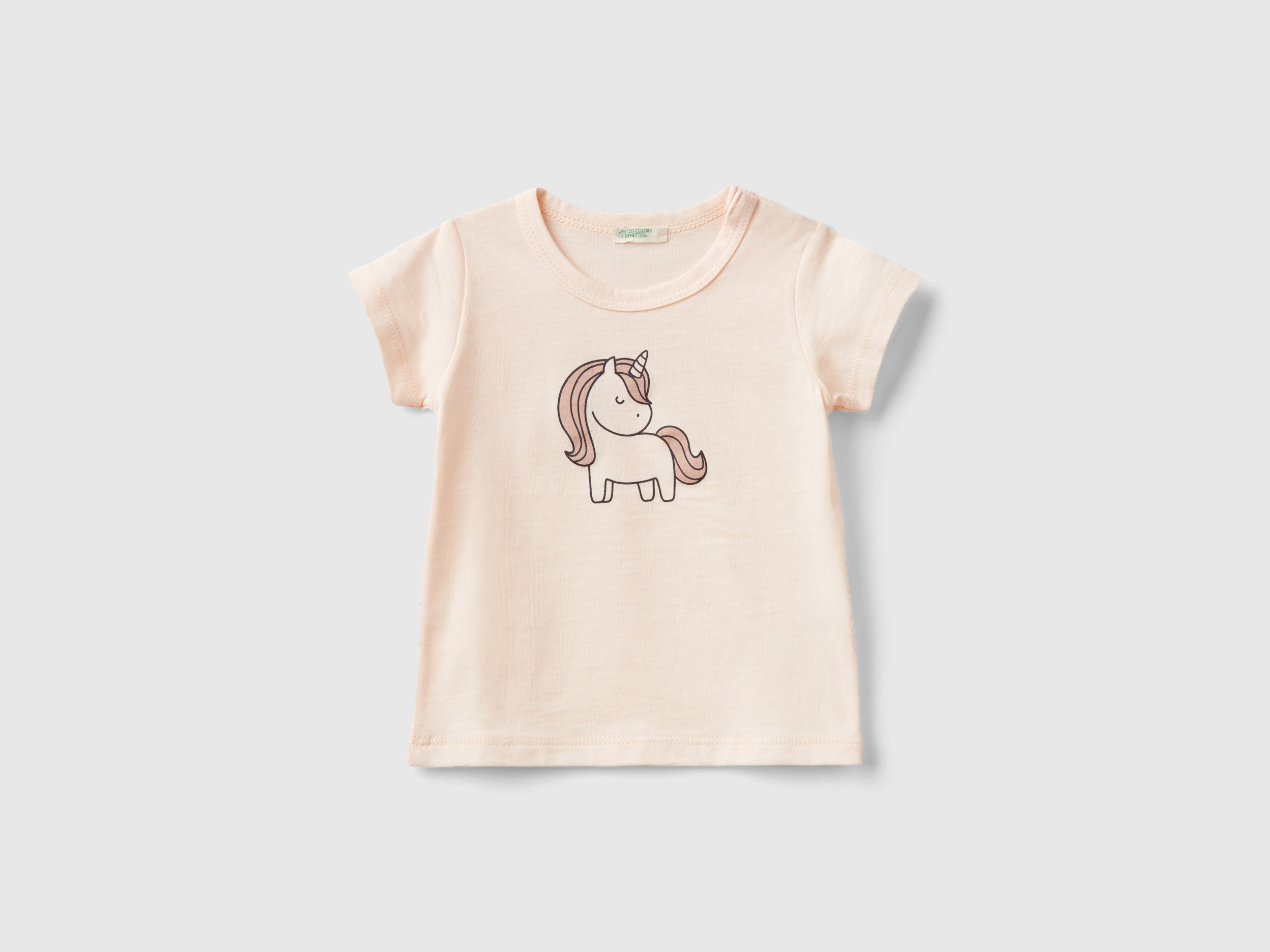 Image of Benetton, Short Sleeve T-shirt In Organic Cotton, size 68, Peach, Kids
