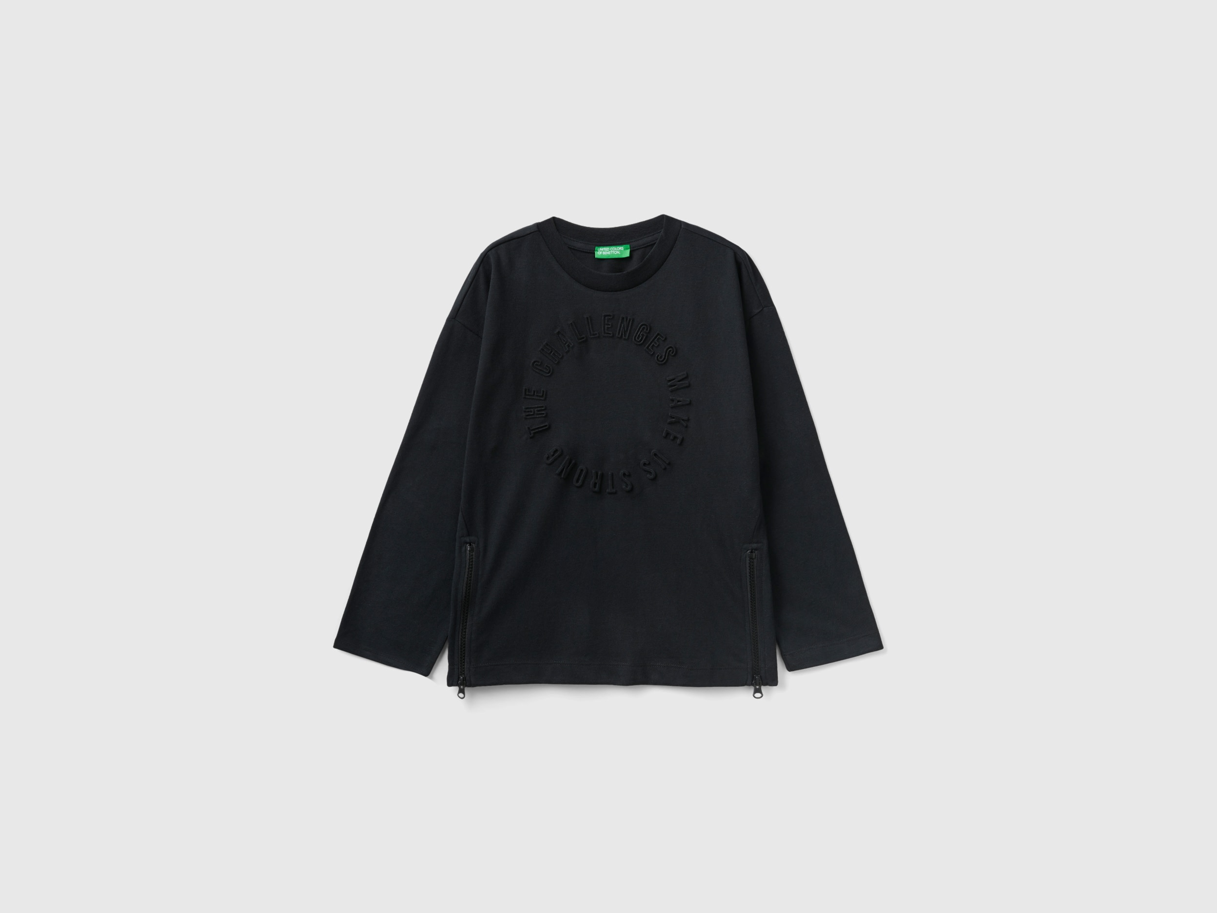 Benetton, Oversized Fit Sweatshirt With Embossed Print, size 2XL, Black, Kids